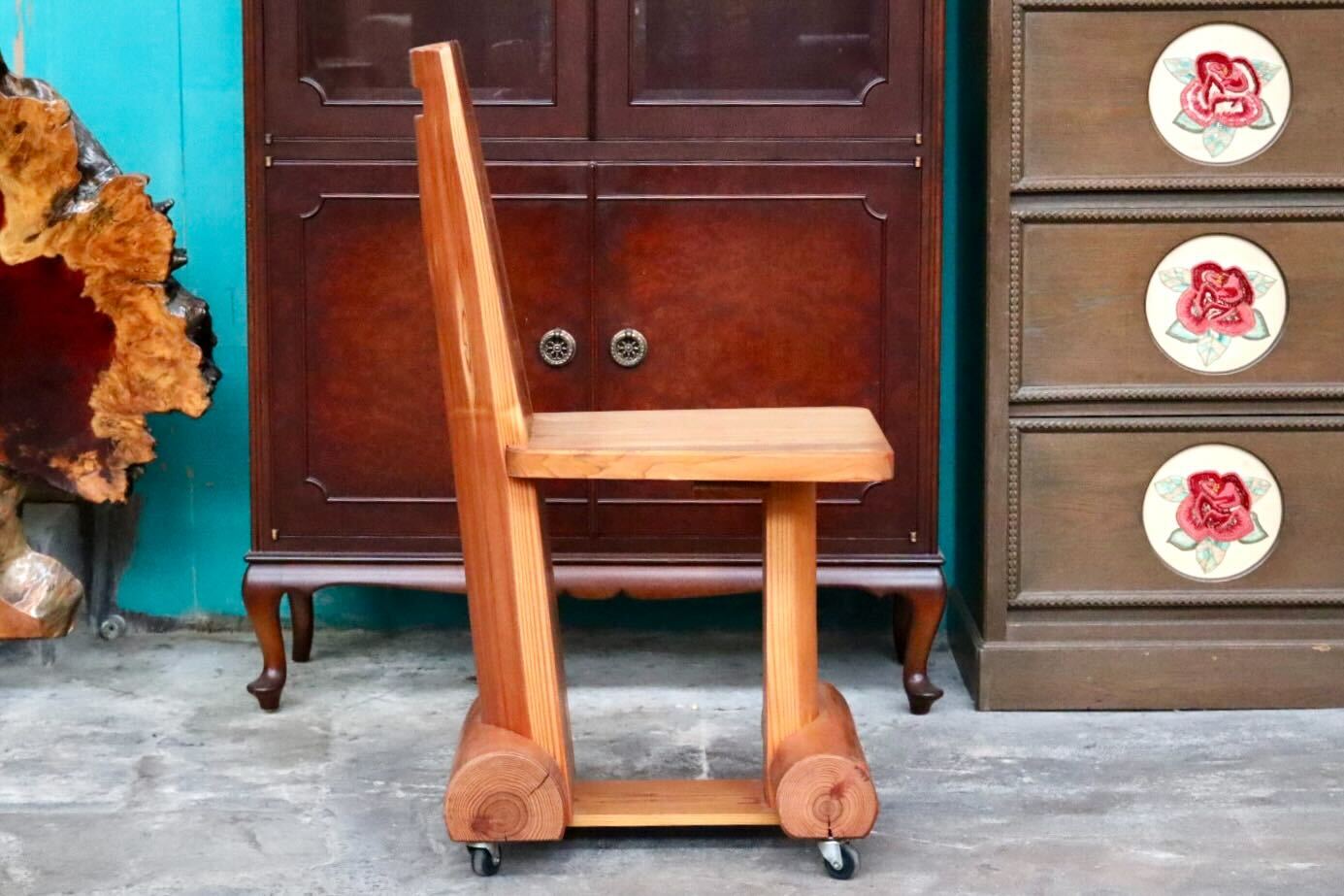 GMIH356F○工房家具 ダイニングチェア アームレスチェア 椅子 スツール キャスター ウッド 木製 無垢材 カントリー レトロ