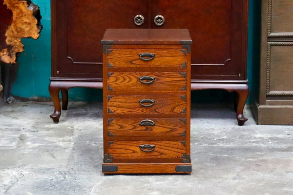 GMIH355○小箪笥 タンス 民芸家具 5段チェスト 時代箪笥 整理箪笥 引き出し収納 キャスター 和家具 和室 レトロ