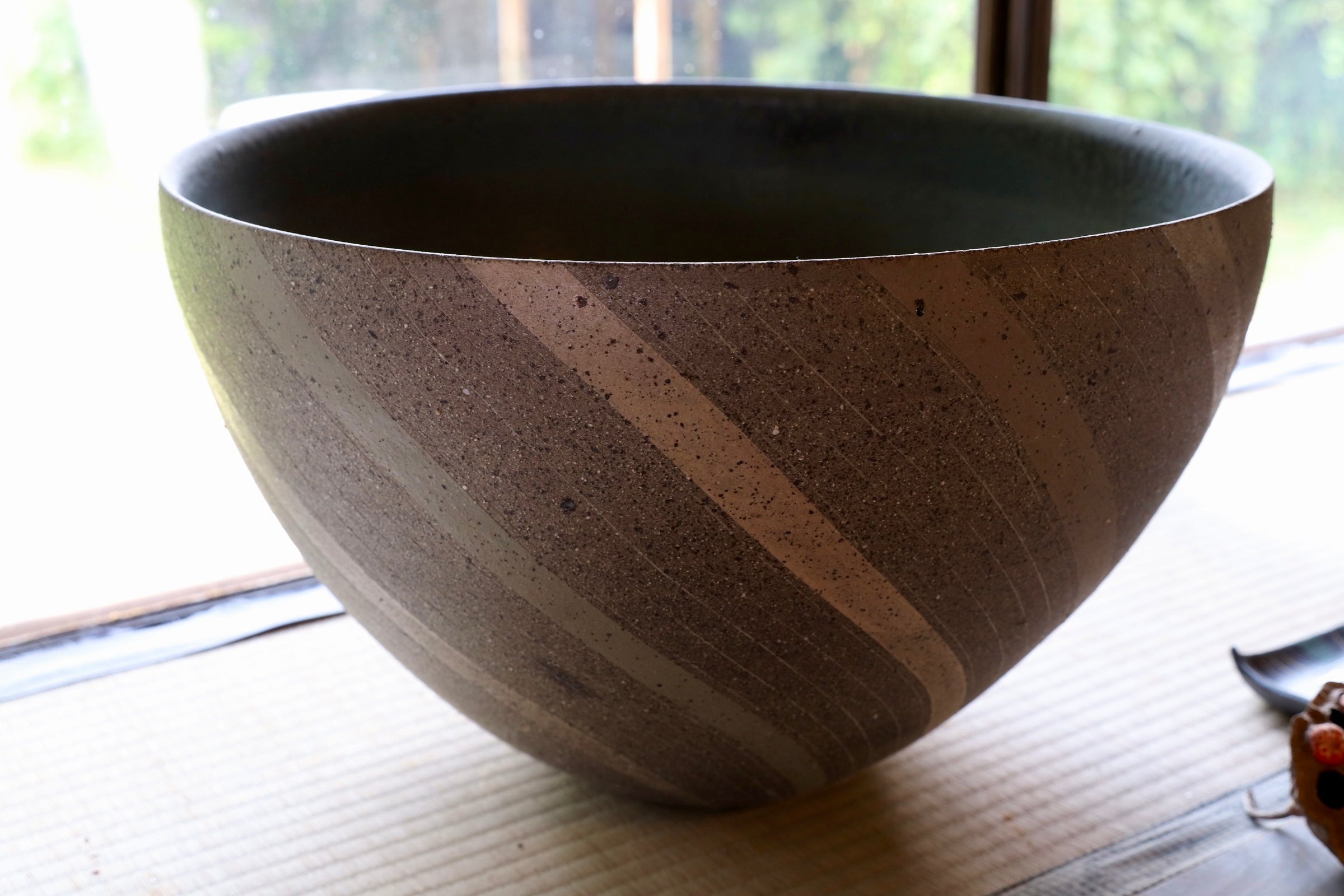 GMJI44○悟窯 市野哲次 大鉢 特大鉢 線文 流線文 丹波焼 現代陶芸 作家物 オブジェ