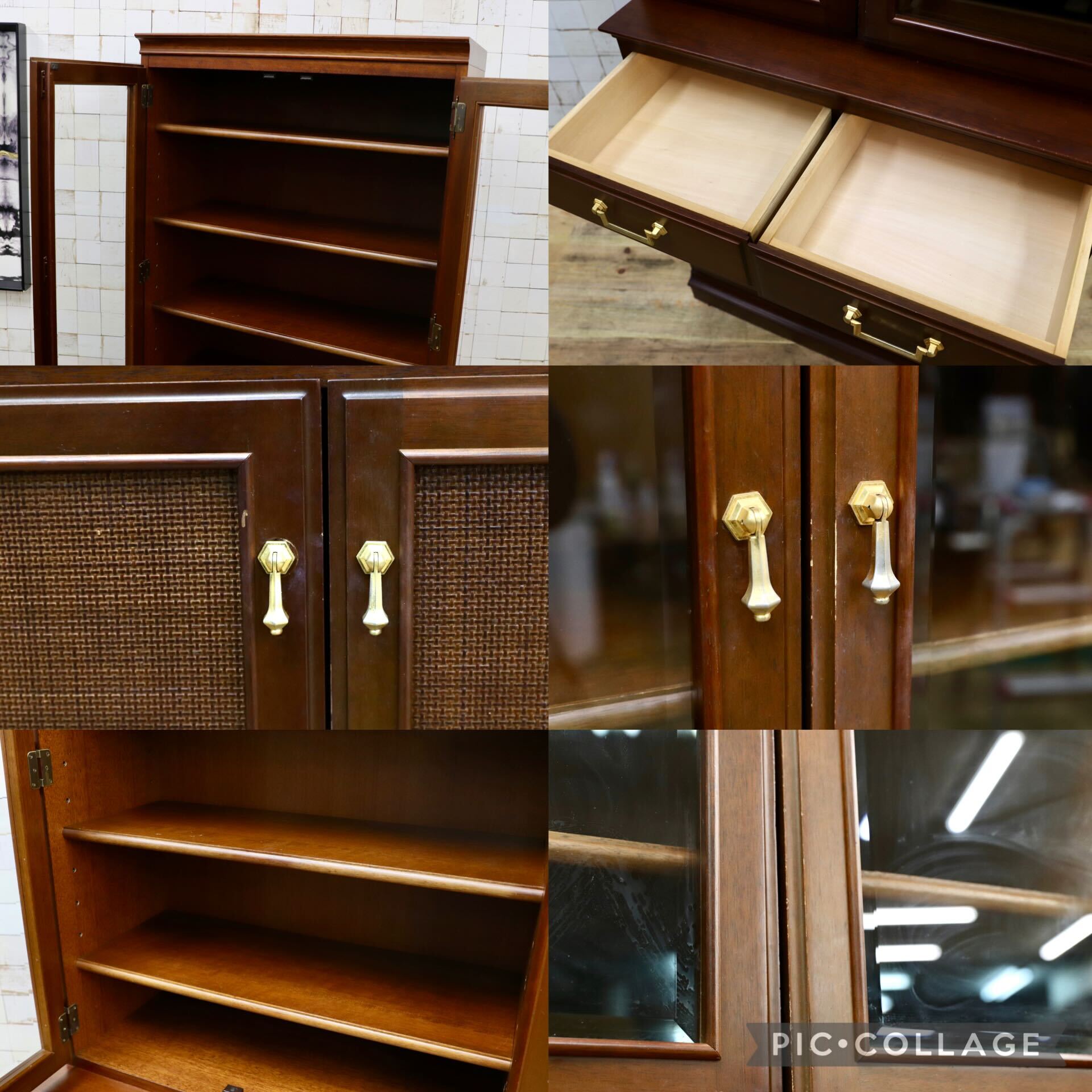 GMIH382○maruni / マルニ 地中海 キャビネット 飾り棚 カップボード 食器棚 アンティーク調 水屋棚