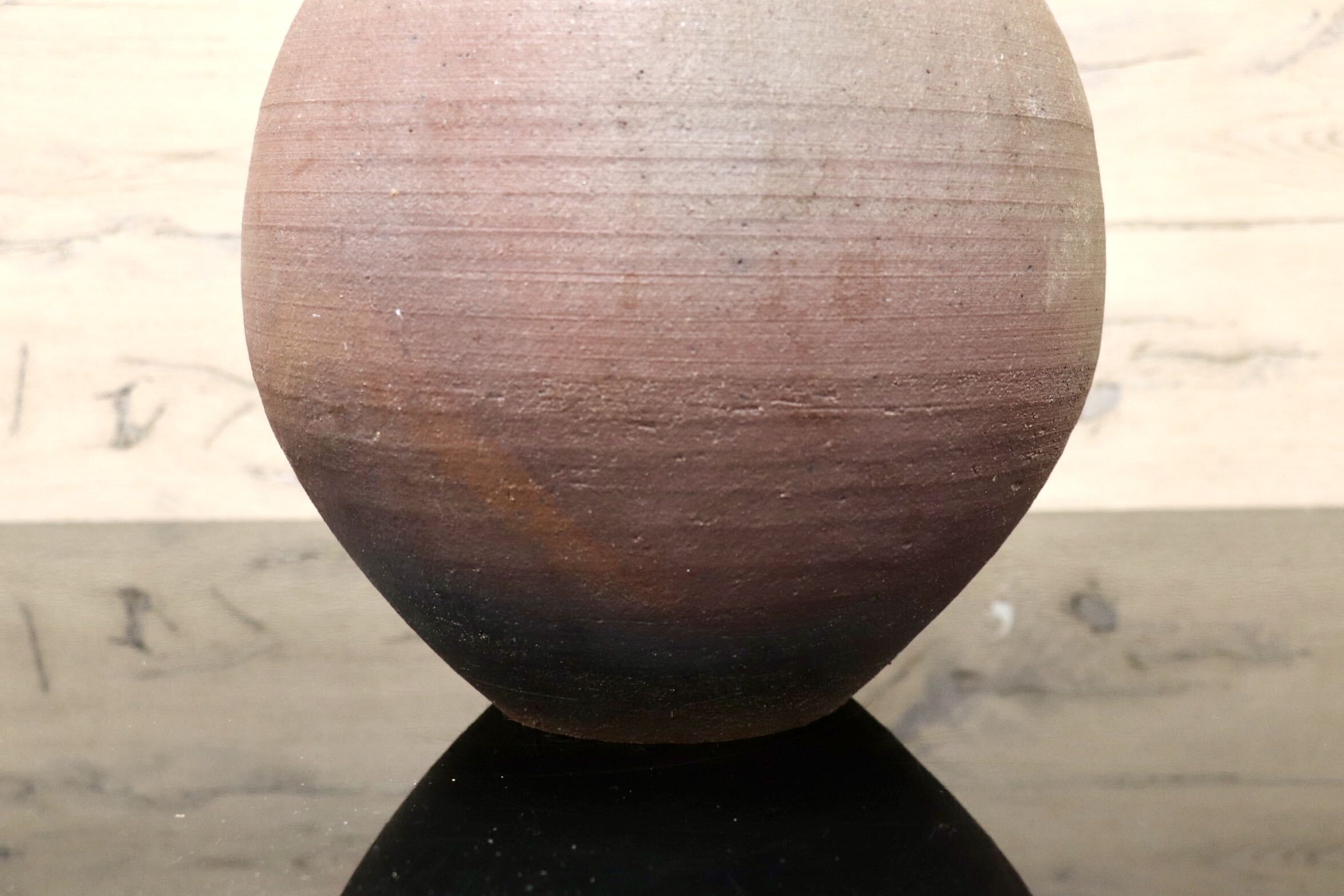 GMJK374T○花器 花入 花瓶 花生 壺 丸壺 床飾り 見立て 置花入 置物 インテリア 茶道具 陶器 焼き締め 共箱 和モダン