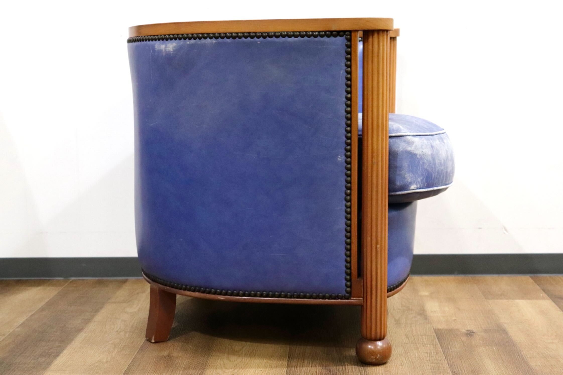 GMHN276A○西洋 フランス アンティーク 1人掛けソファ シングルソファ アームチェア 本革 鋲打ち ヨーロピアン クラシック ヴィンテージ