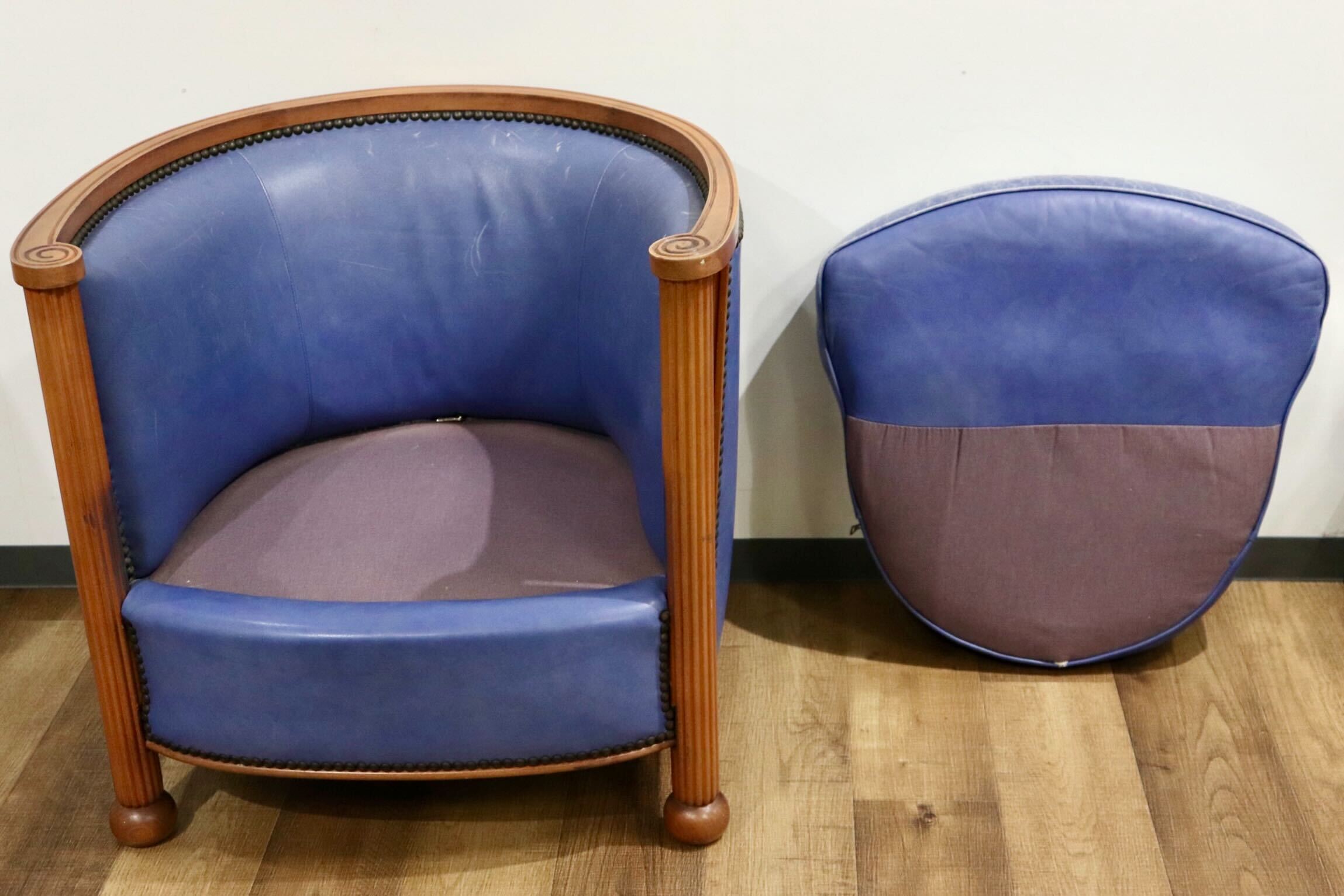 GMHN276A○西洋 フランス アンティーク 1人掛けソファ シングルソファ アームチェア 本革 鋲打ち ヨーロピアン クラシック ヴィンテージ