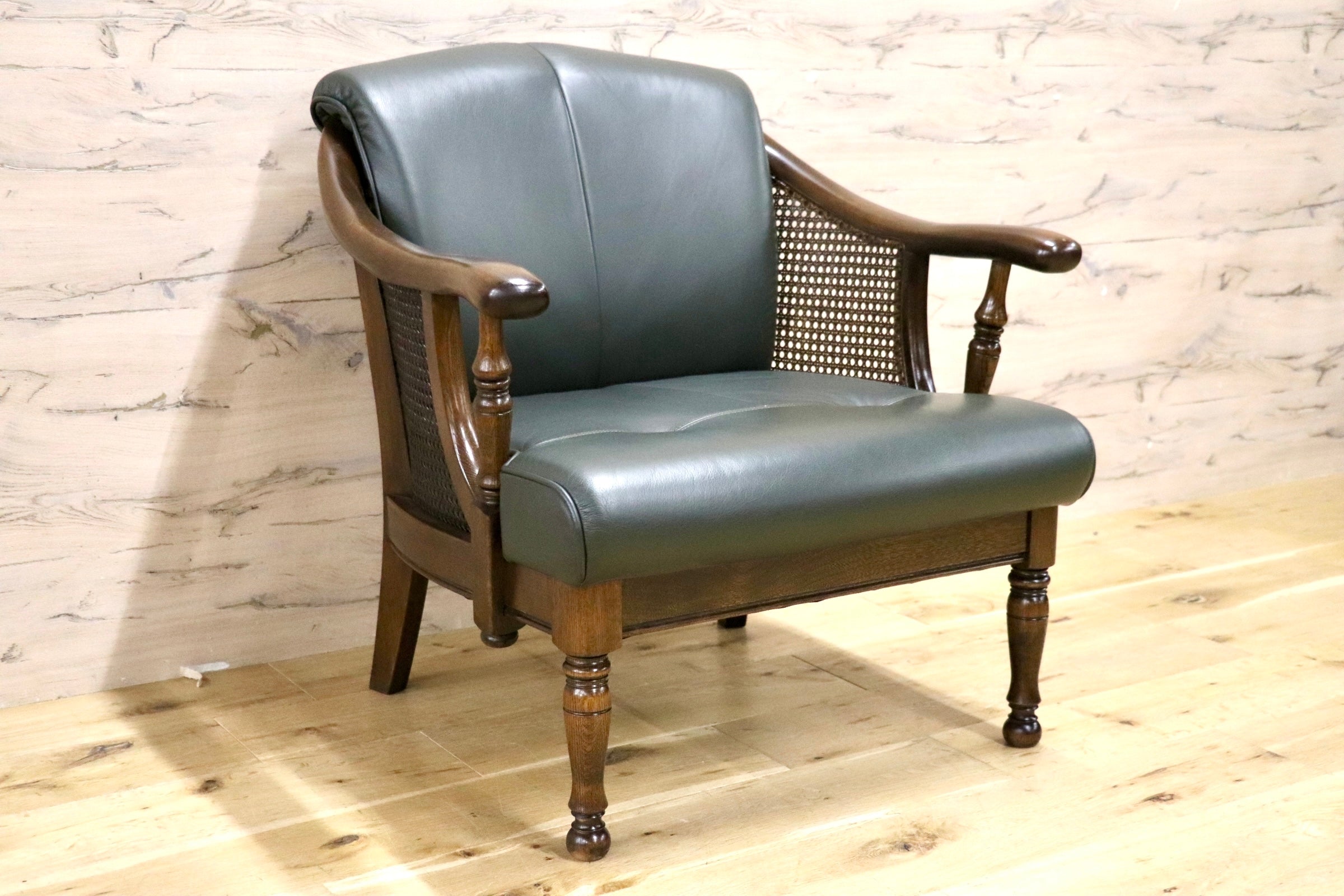 GMJS115○karimoku / カリモク GRAND COLONIAL York Town 1人掛けソファ シングルソファ アームチェア 本革 クラシック グリーン