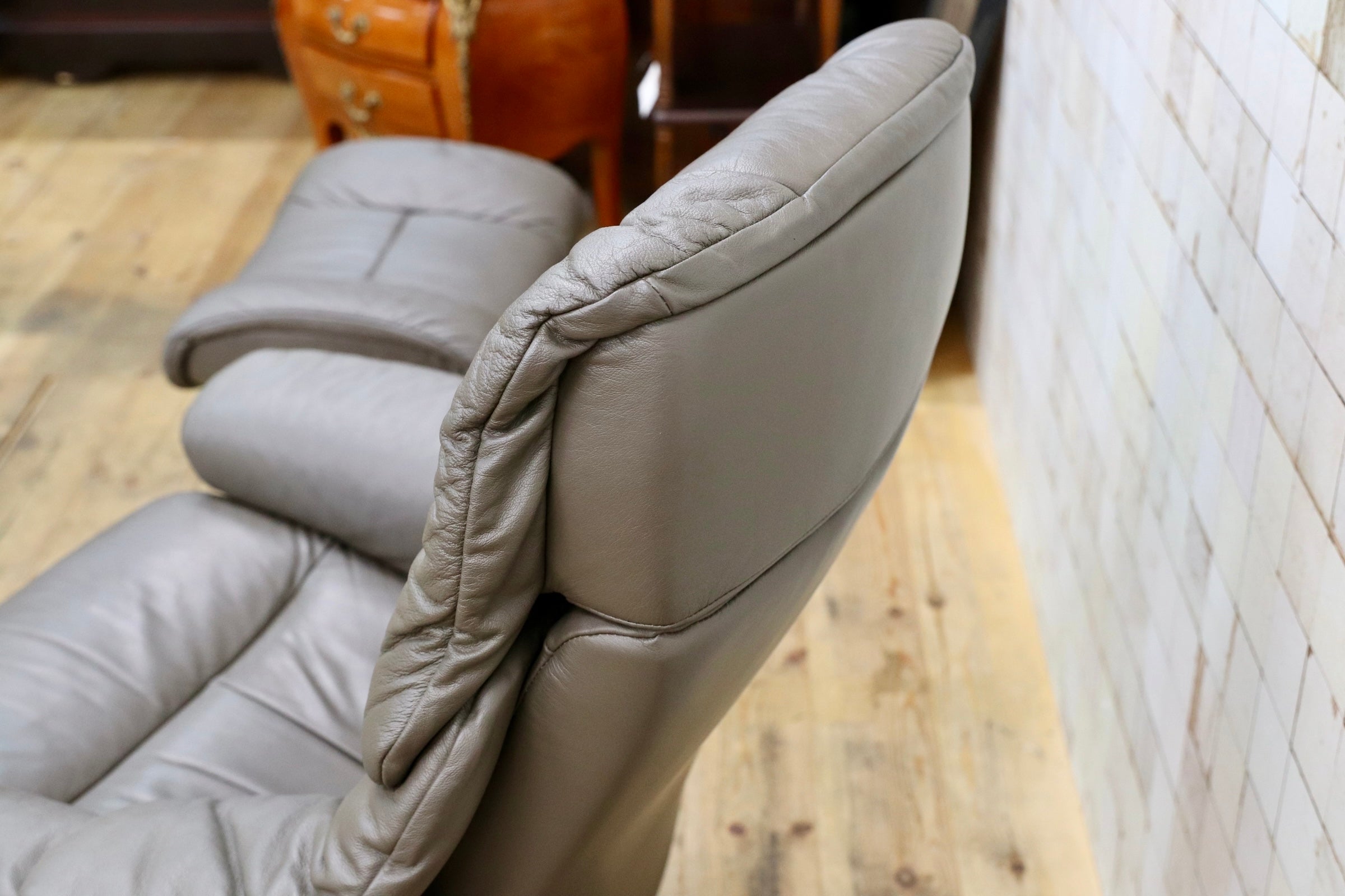 GMJK366○EKORNES / エコーネス Stressless Reno ストレスレス レノ 推定Sサイズ 本革 リクライニングチェア オットマン グレー 約45万円