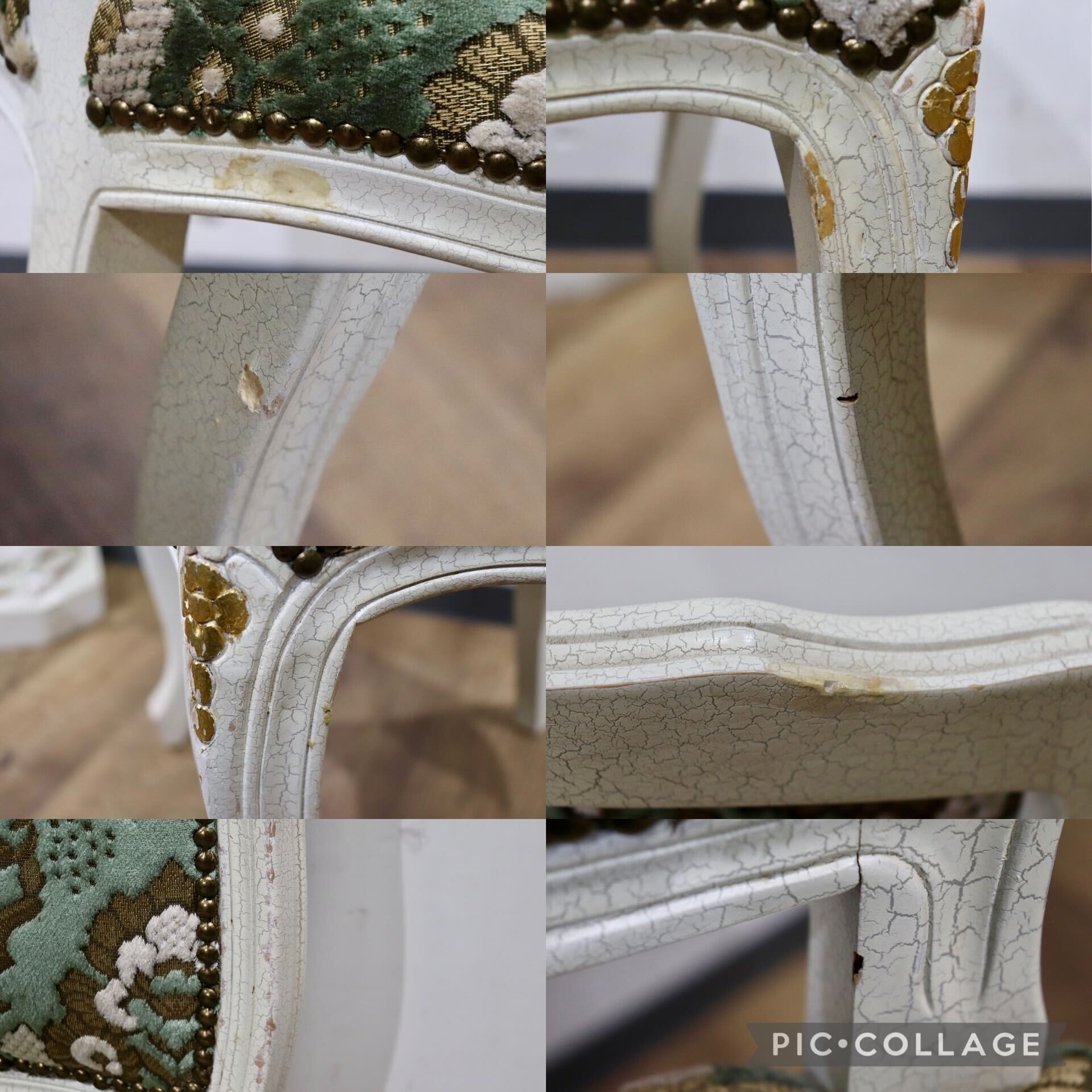 GMHS421A○西洋 アンティーク ダイニングチェア 椅子 猫脚 鋲打 彫刻 ファブリック ロココ調 姫系 シャビーシック エレガント クラシック