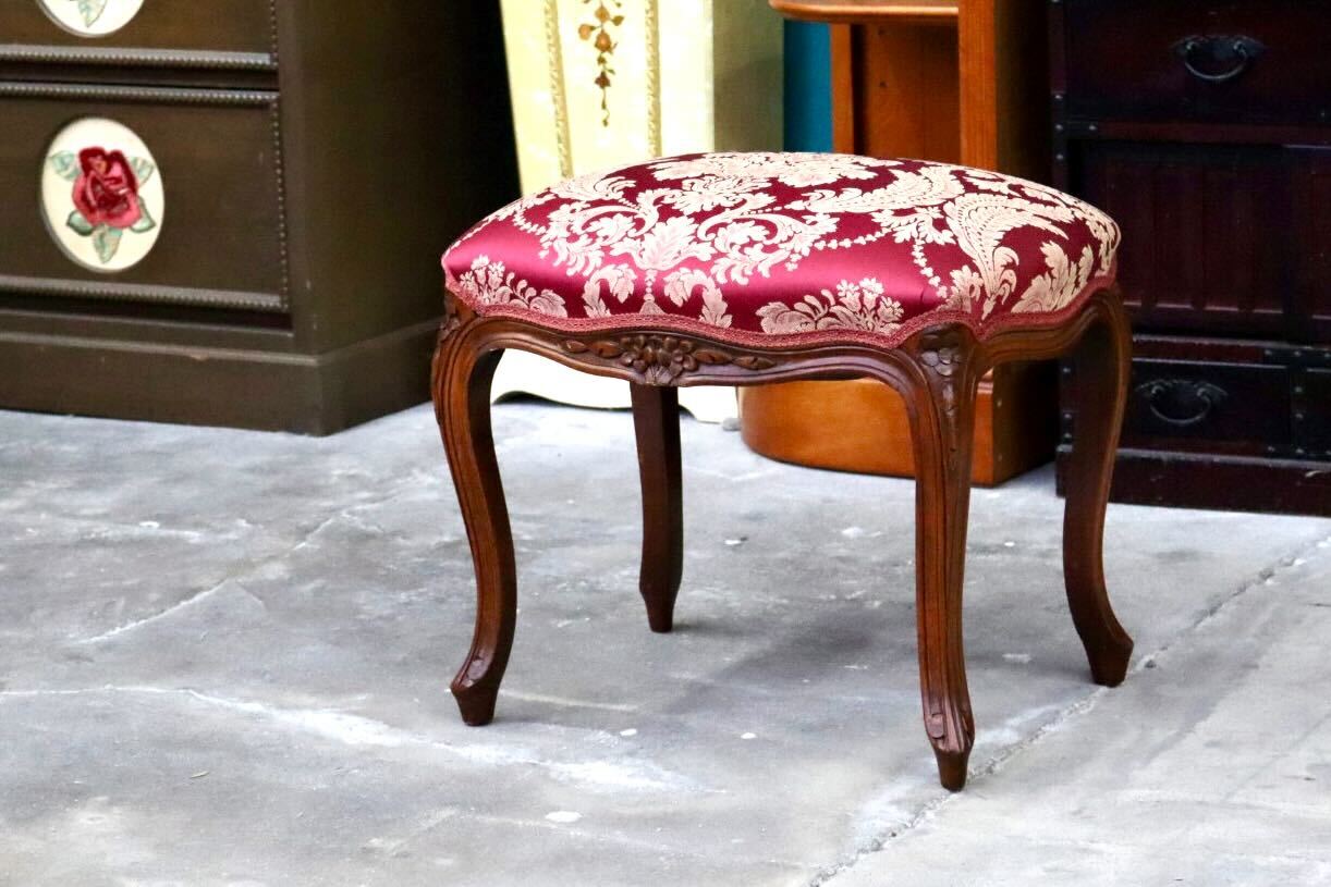 GMIK720B○イタリア製 オットマン スツール ファブリック 金華山 ロココ調 彫刻 ヨーロピアン クラシック エレガント