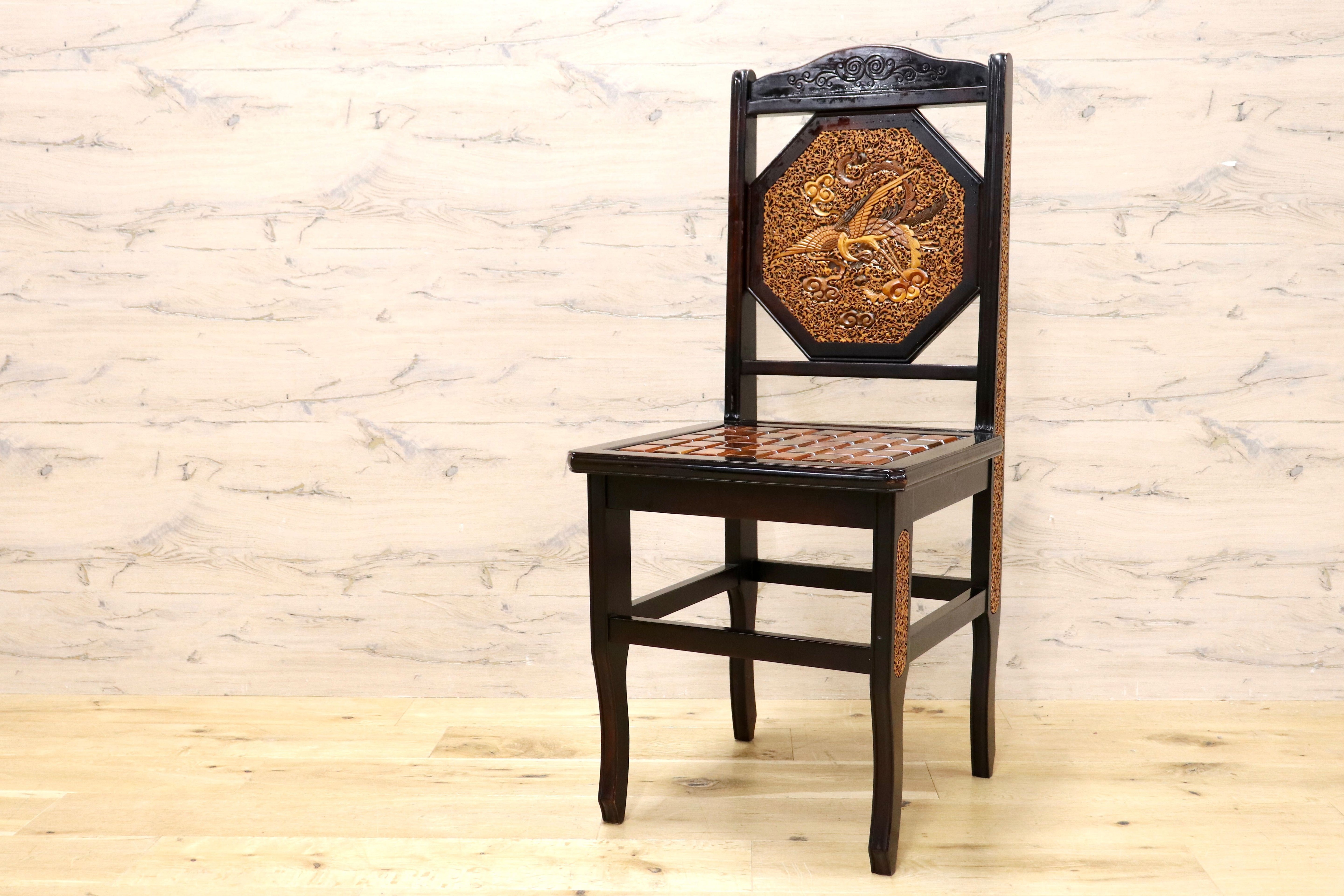 GMIK830C○最高級 中国美術 ダイニングチェア 椅子 チェア 唐木 和モダン アンティーク 綿密細工 稀少