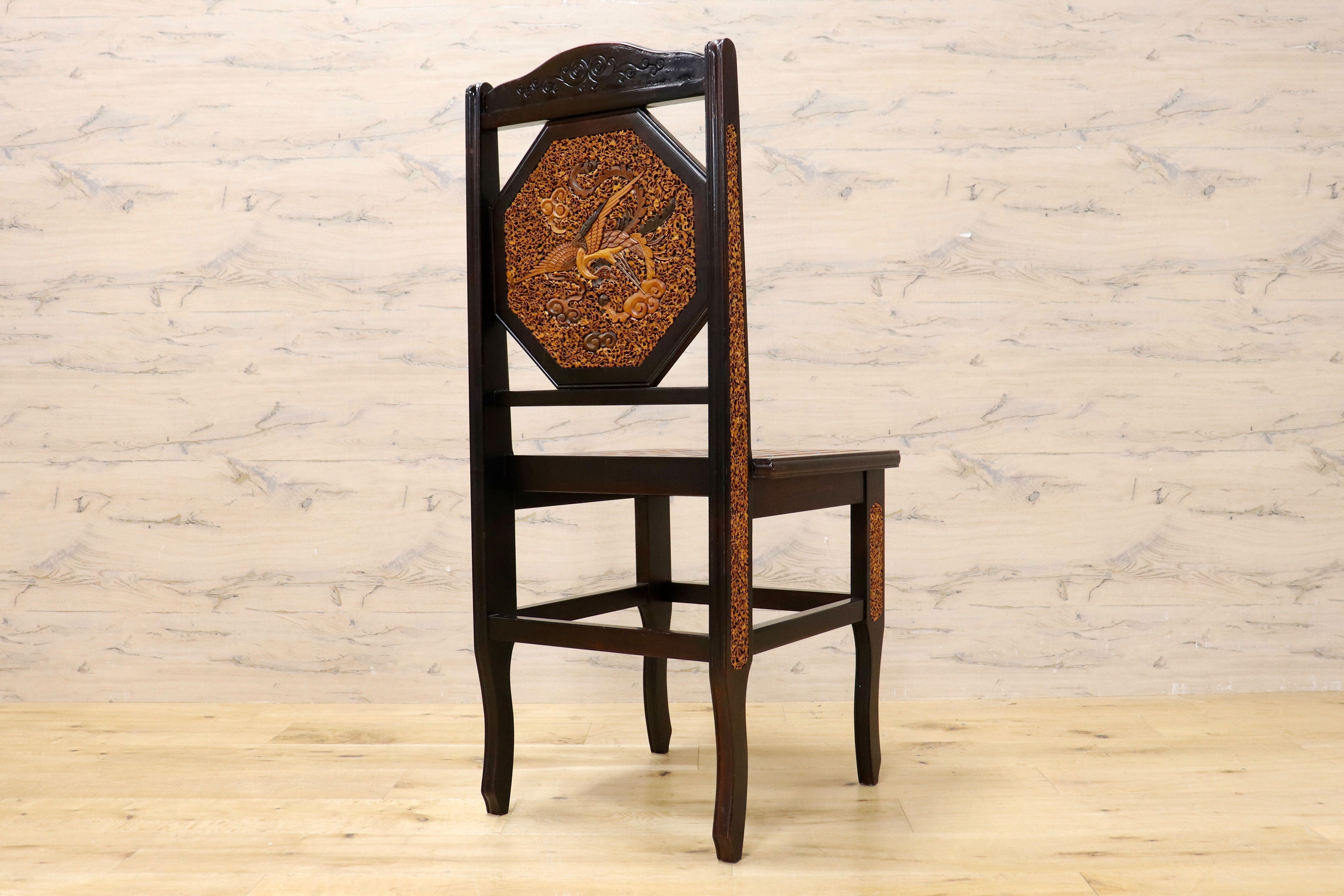 GMIK830C○最高級 中国美術 ダイニングチェア 椅子 チェア 唐木 和モダン アンティーク 綿密細工 稀少
