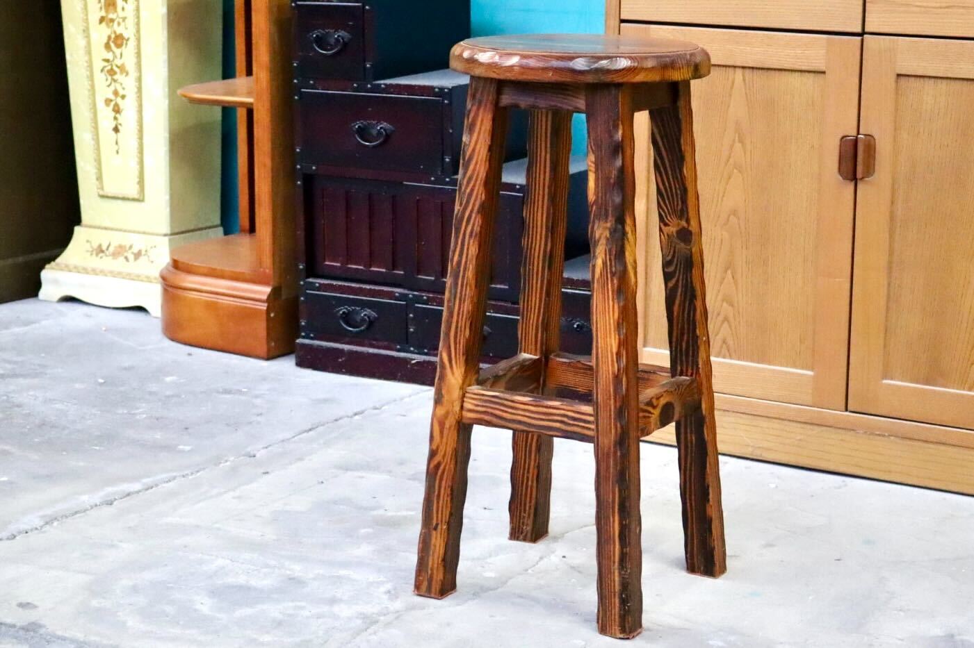 GMIS400A○スツール ハイチェア カウンターチェア 椅子 花台 木製 無垢材 キッチン カントリー ヴィンテージ