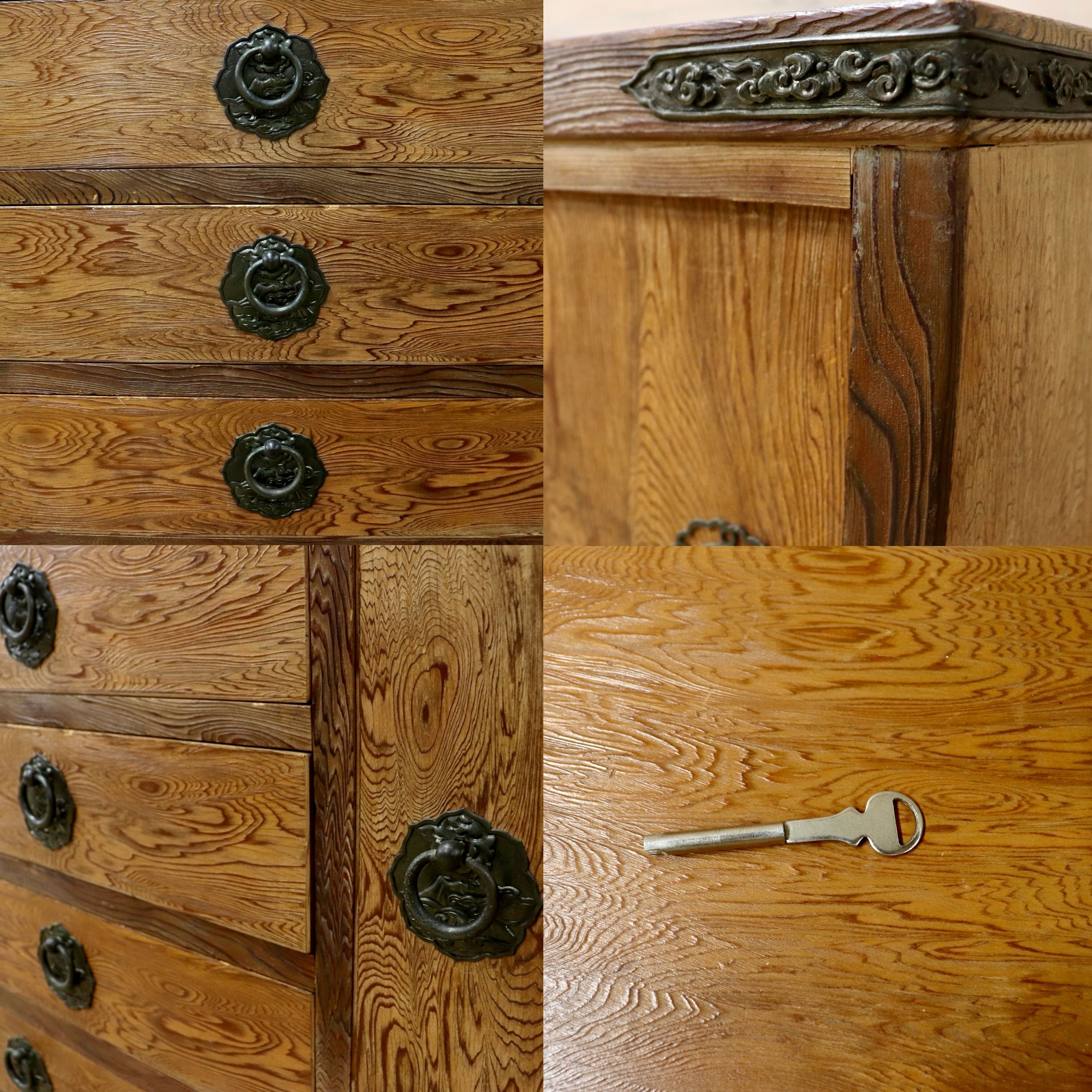 GMIH315○世界遺産屋久杉 和箪笥 茶箪笥 引き出し収納 鍵付き 和家具 伝統工芸 和モダン 和室 座敷 古民家 レトロ アンティーク