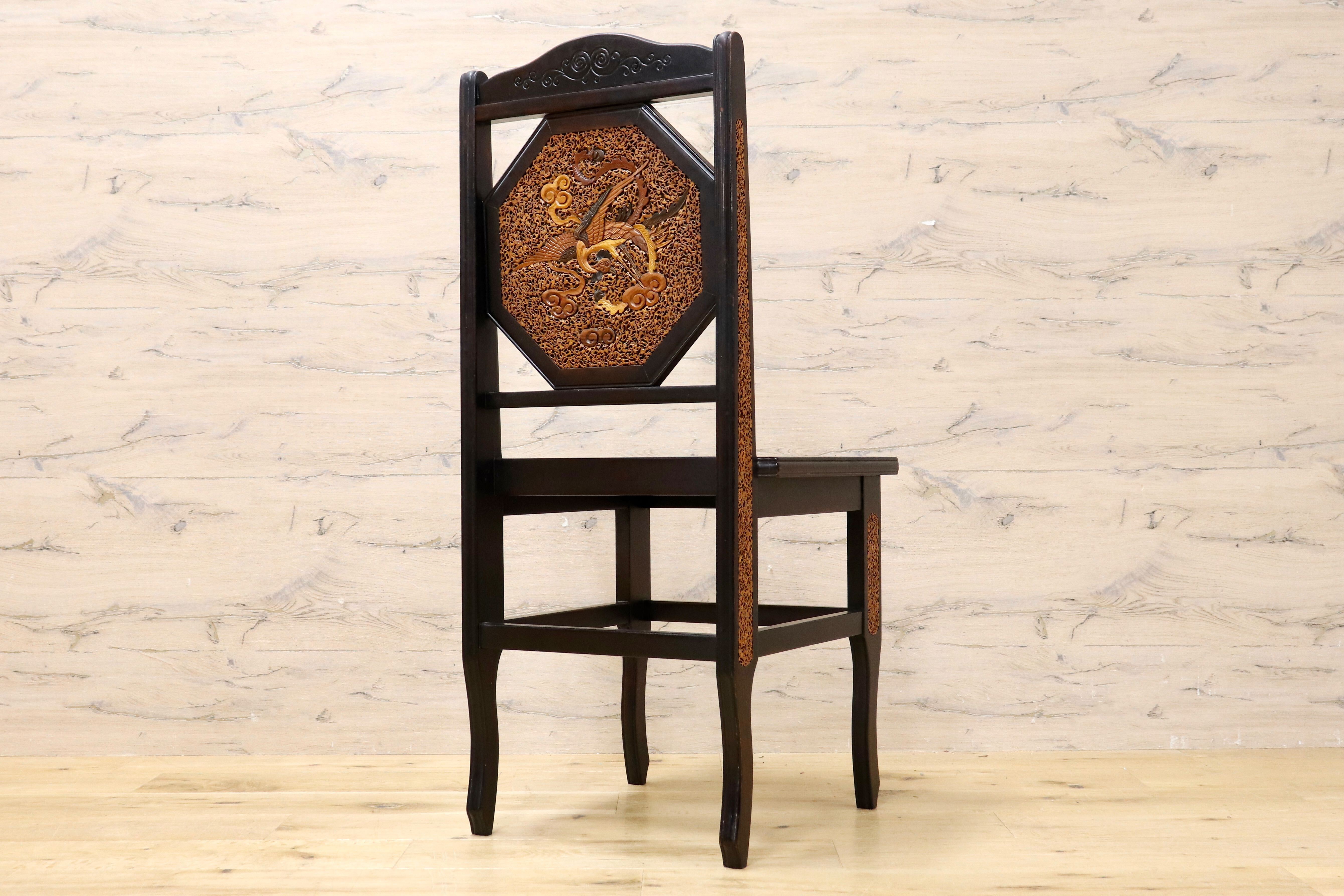 GMIK830D○最高級 中国美術 ダイニングチェア 椅子 チェア 唐木 和モダン アンティーク 綿密細工 稀少