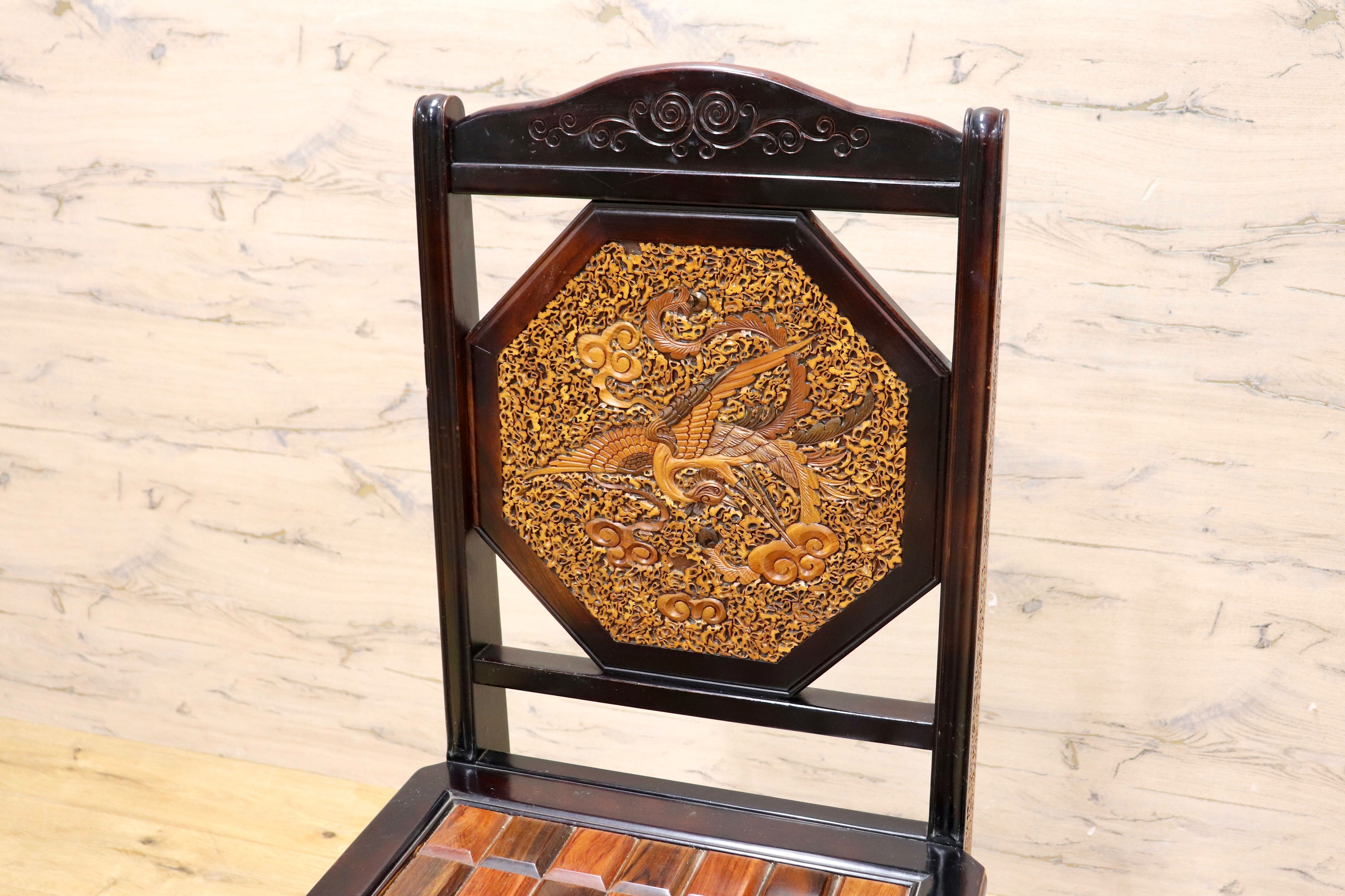 GMIK830E○最高級 中国美術 ダイニングチェア 椅子 チェア 唐木 和モダン アンティーク 綿密細工 稀少