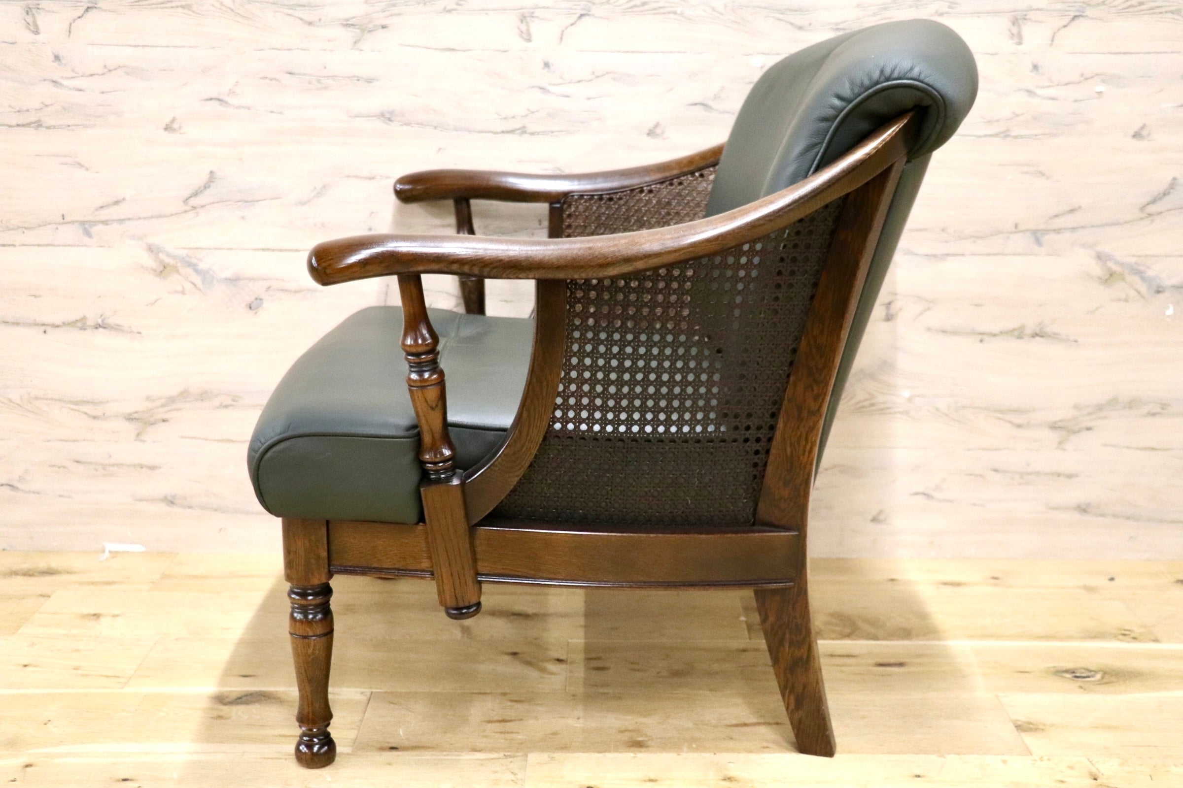 GMJS115A○karimoku / カリモク GRAND COLONIAL York Town 1人掛けソファ シングルソファ アームチェア 本革 クラシック グリーン