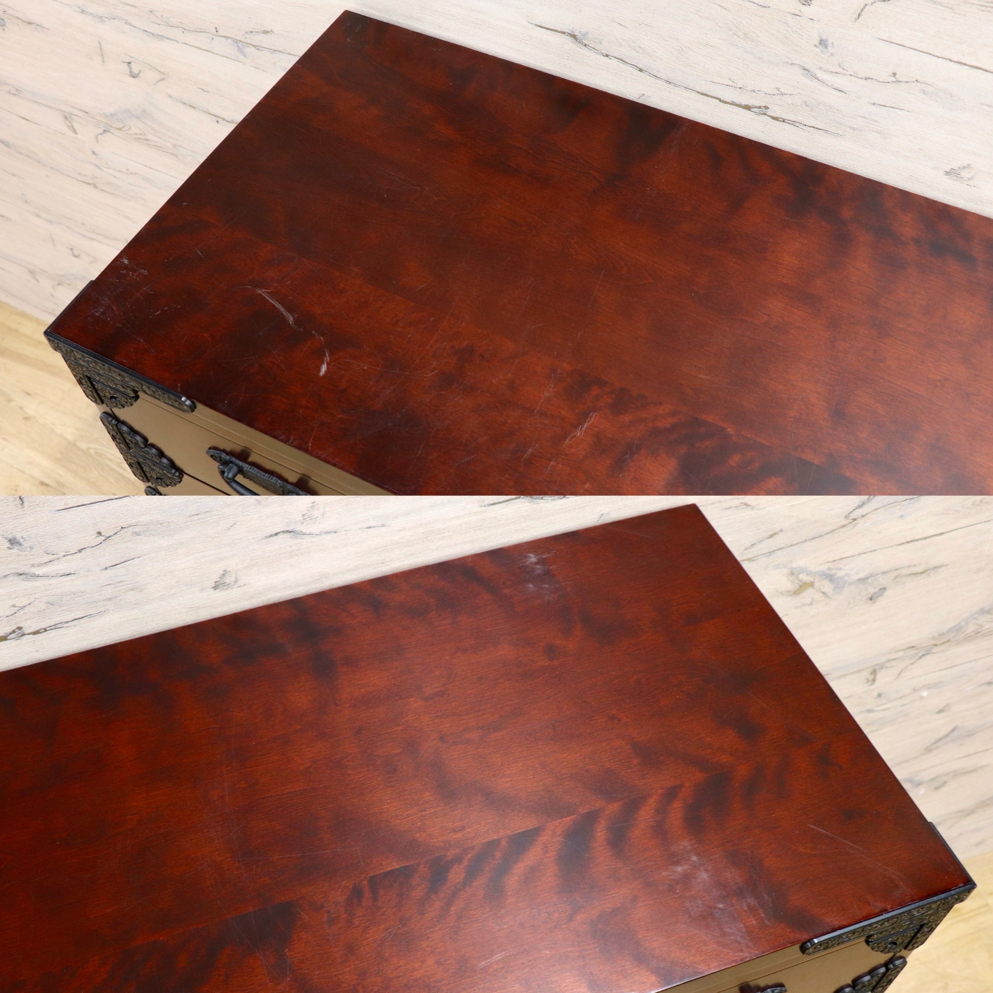 GMJK265○高級民芸家具 チェスト 整理タンス 和箪笥 和家具 漆塗 飾り金具 和モダン 和室 古民家 民芸家具