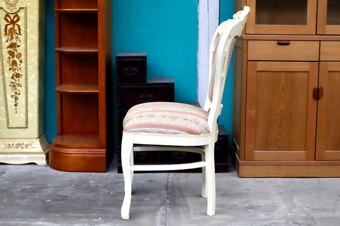 GMIS418○ダイニングチェア アームレスチェア 椅子 木製 ファブリック ドレッサー 猫脚 ヨーロピアン ロココ アンティーク調