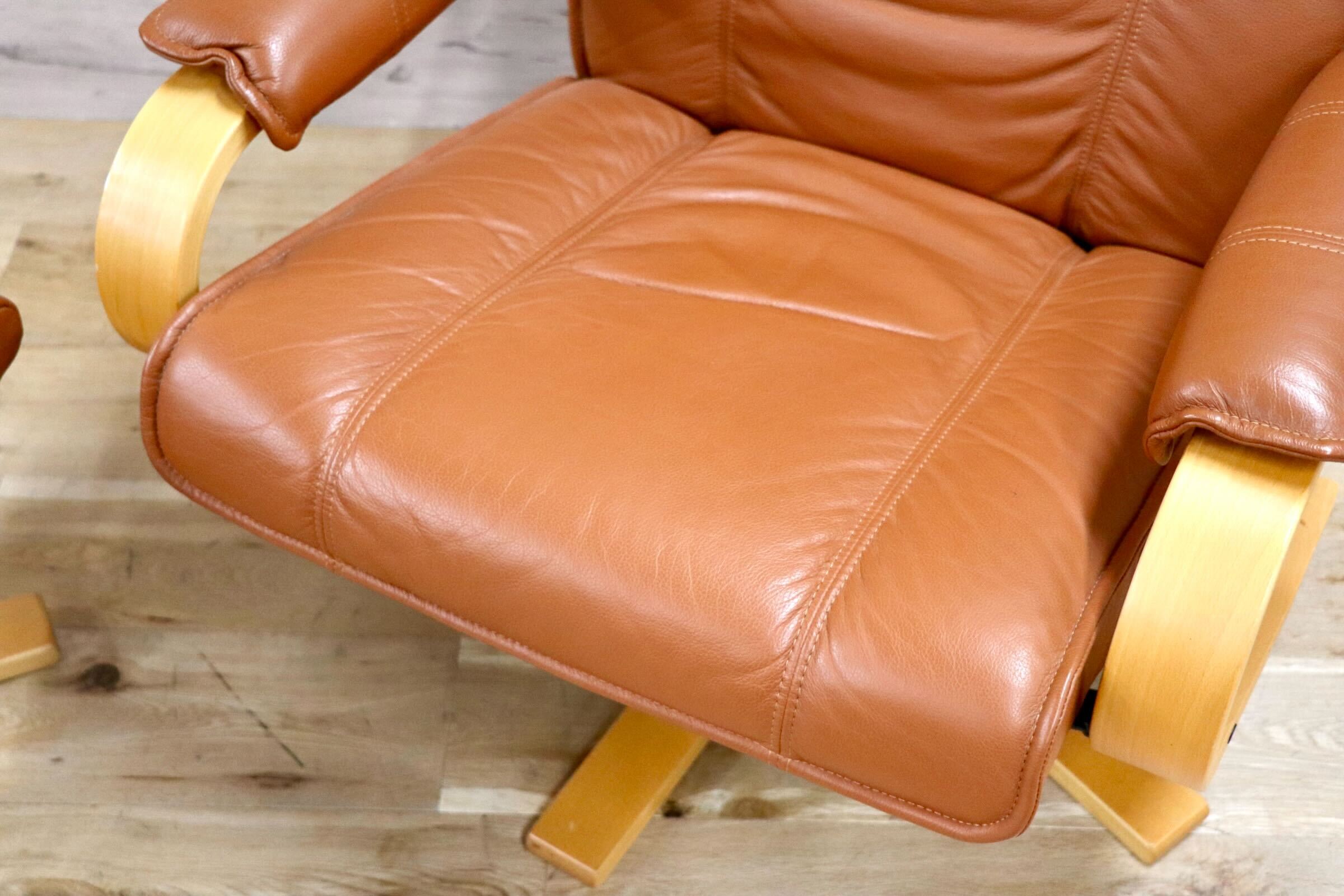 GMFK371A○KEBE / ケベ FranceBed フランスベッド パーソナルチェア リクライニングチェア オットマン付 本革 北欧 デンマーク製