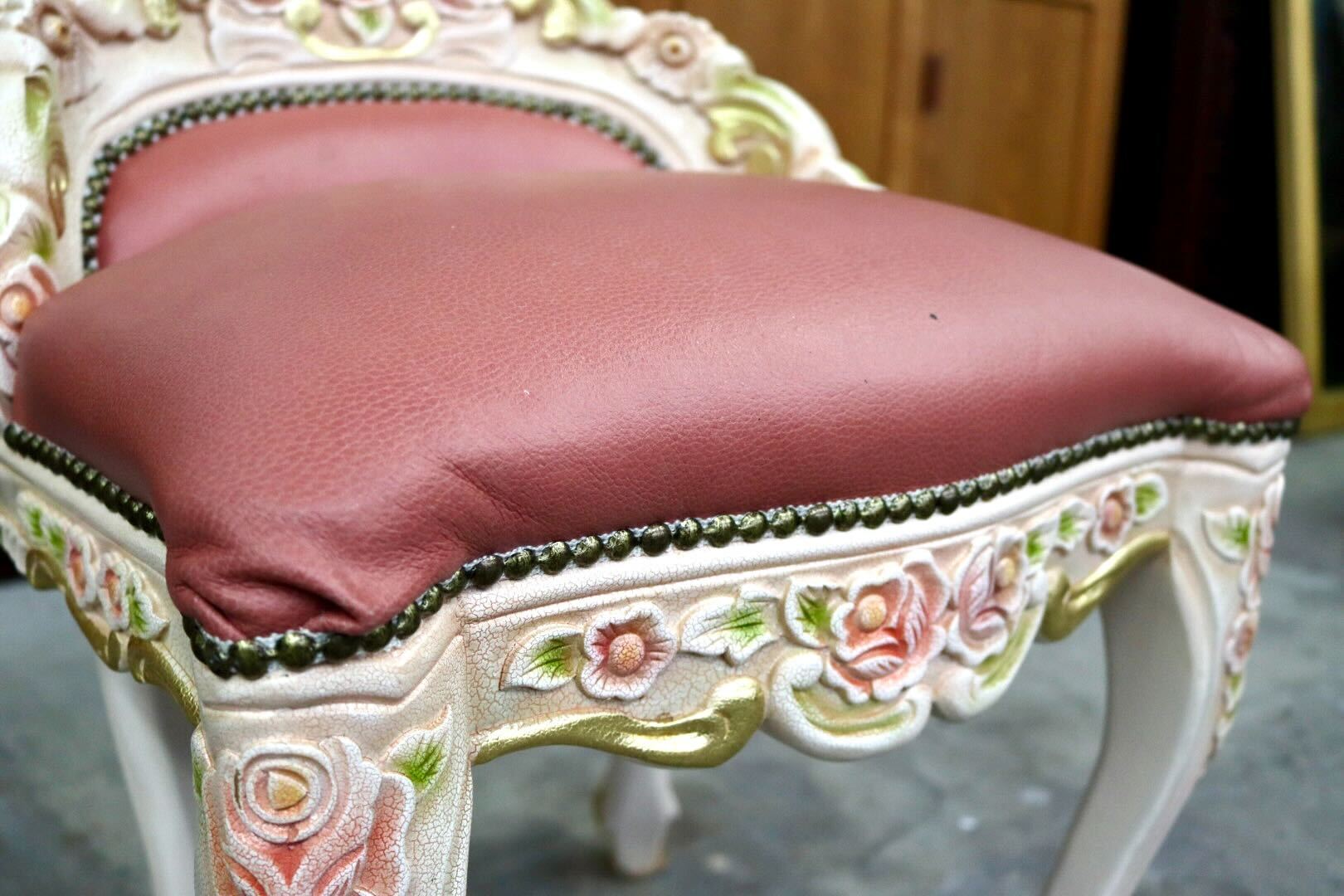 GMIS418B○スツール アームレスチェア 椅子 腰掛 座椅子 猫脚 木製 ドレッサー 玄関 ロココ ヨーロピアン 定価約8.7万