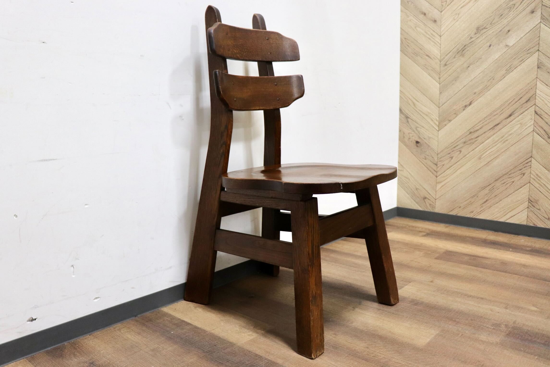 GMHH172○オランダ製 ダッチカントリー ダイニングチェア アームレスチェア 椅子 オーク材 無垢 堅牢 民芸家具 ネザーランズ ヴィンテージ