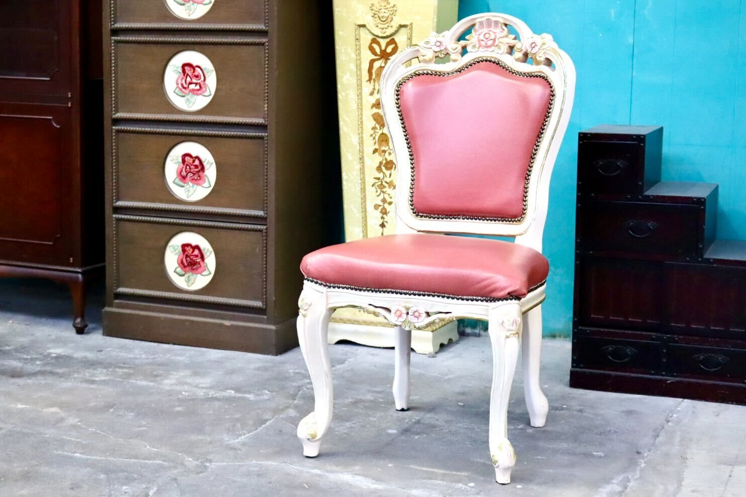 GMIS421B○ダイニングチェア アームレスチェア 椅子 木製 ドレッサー 猫脚 ヨーロピアン ロココ アンティーク調