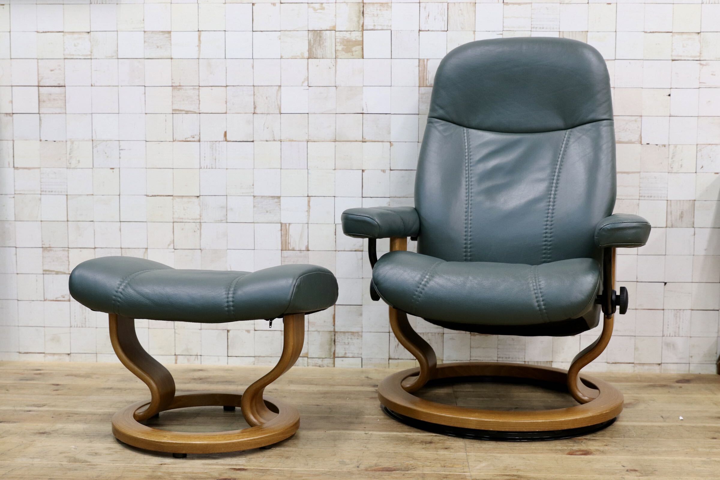 GMJO131○EKORNES / エコーネス Stressless ストレスレスチェア オットマン 本革 リクライニングチェア グリーン ノルウェー 北欧家具