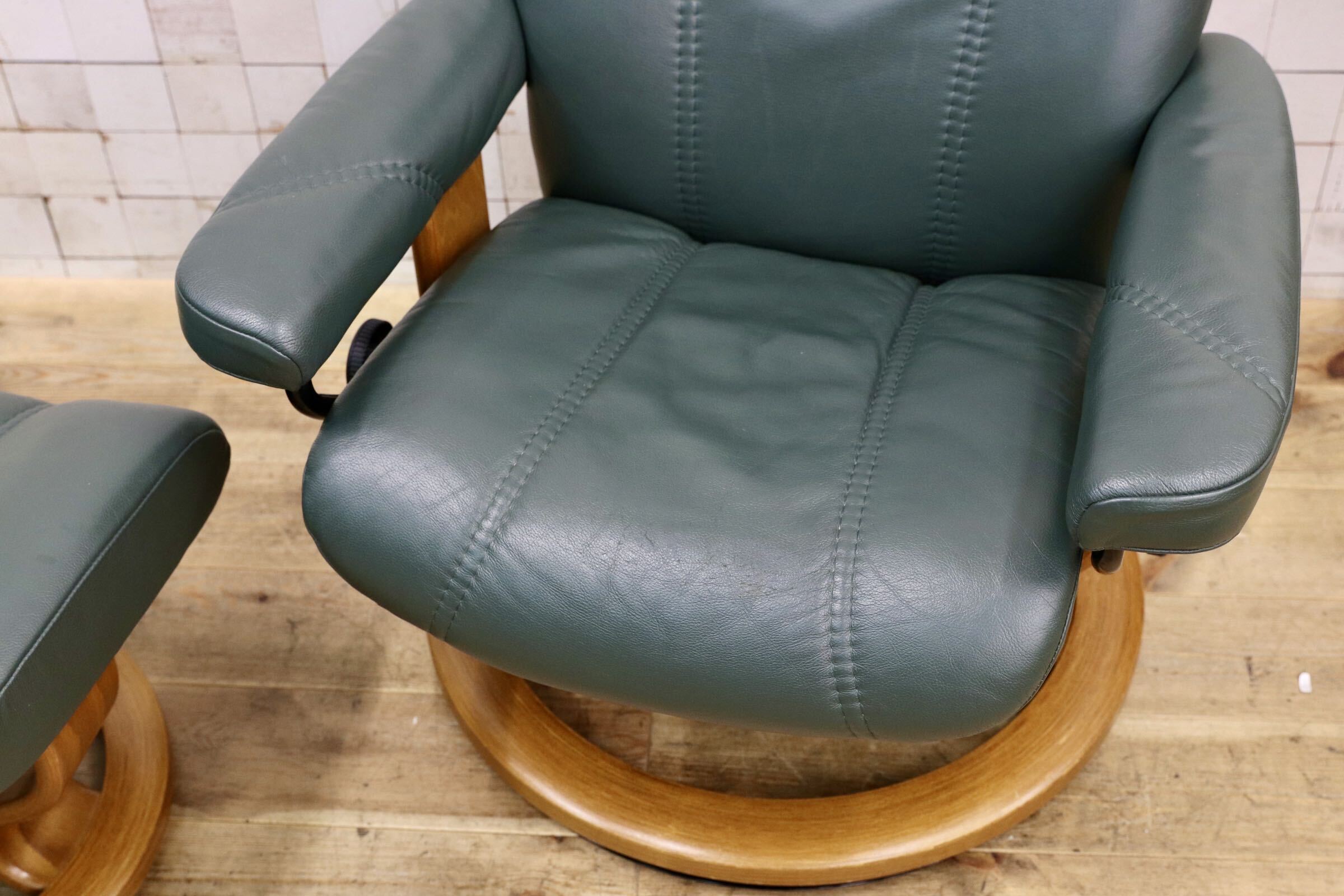 GMJO131○EKORNES / エコーネス Stressless ストレスレスチェア オットマン 本革 リクライニングチェア グリーン ノルウェー 北欧家具
