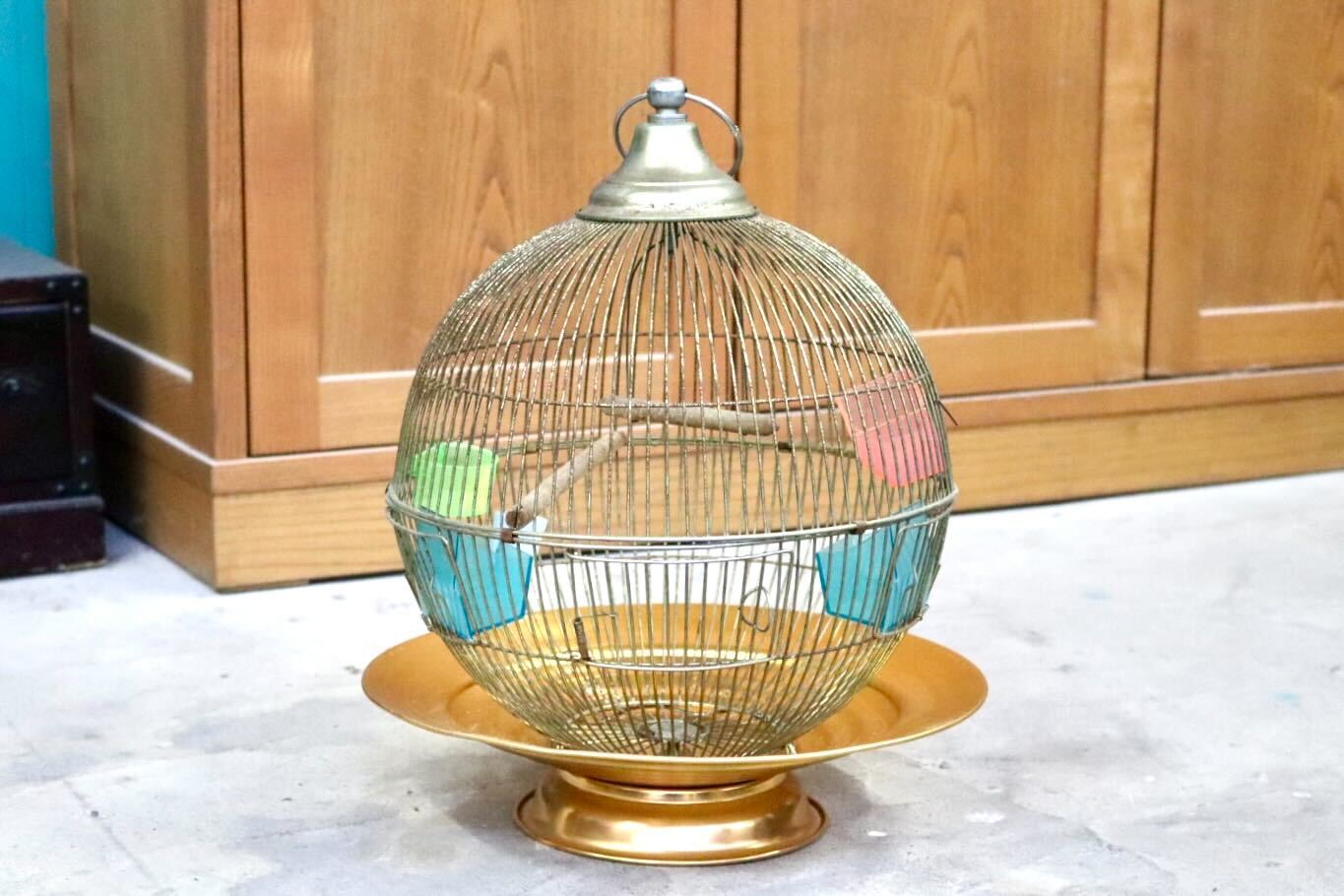 GMIH367B○KINSEN / キンセン 鳥かご 鳥籠 バードゲージ 鳥小屋 丸型 金属製 吊り下げ 昭和 レトロ ヴィンテージ