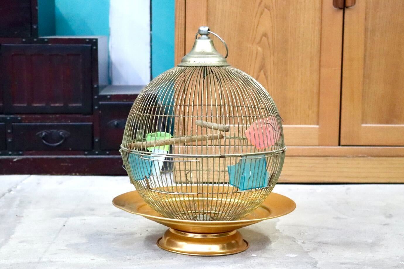 GMIH367B○KINSEN / キンセン 鳥かご 鳥籠 バードゲージ 鳥小屋 丸型 金属製 吊り下げ 昭和 レトロ ヴィンテージ