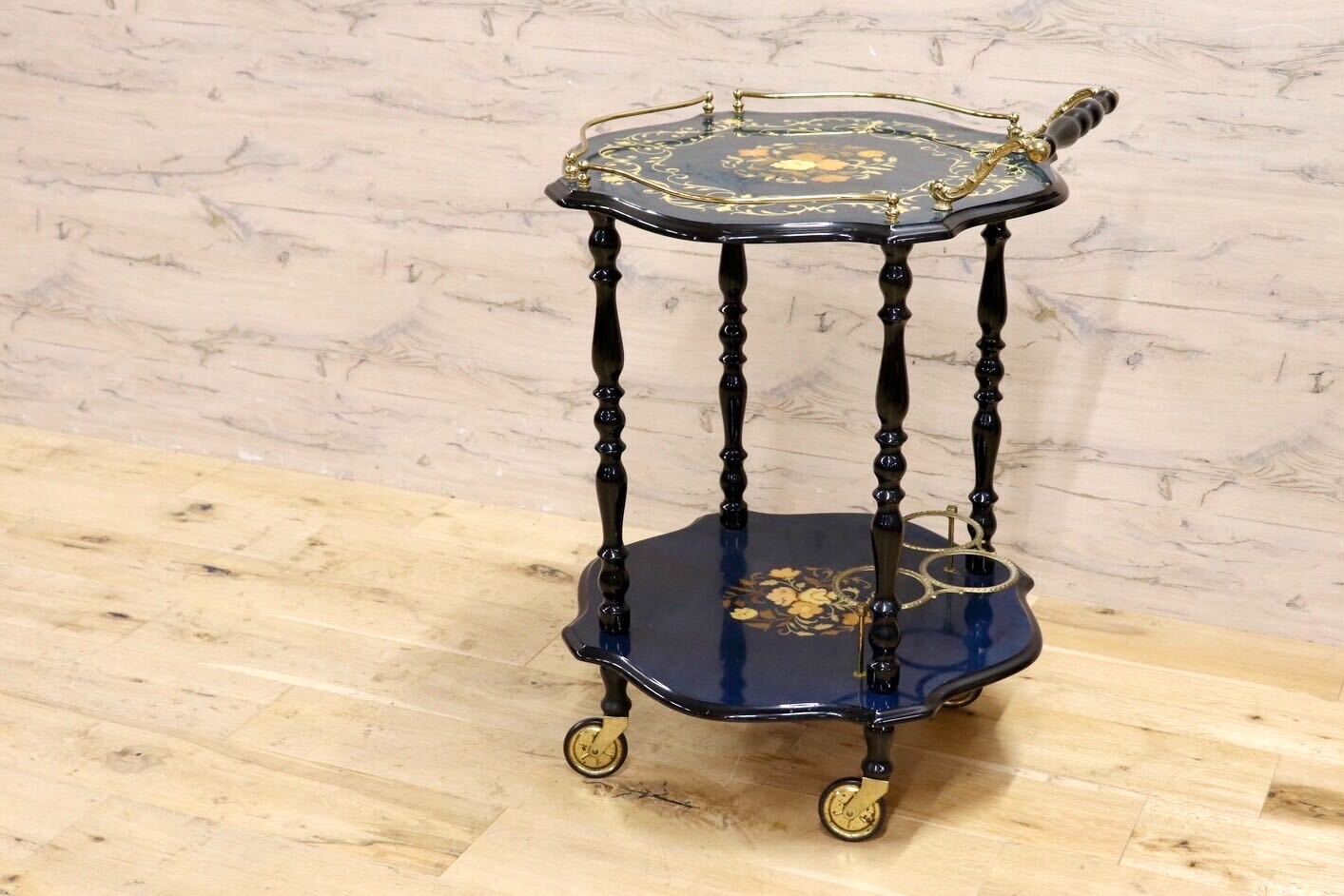 GMIS445○イタリア製 象嵌細工 ティーワゴン キッチンワゴン トロリー ワゴンテーブル クラシック アンティーク ヴィンテージ