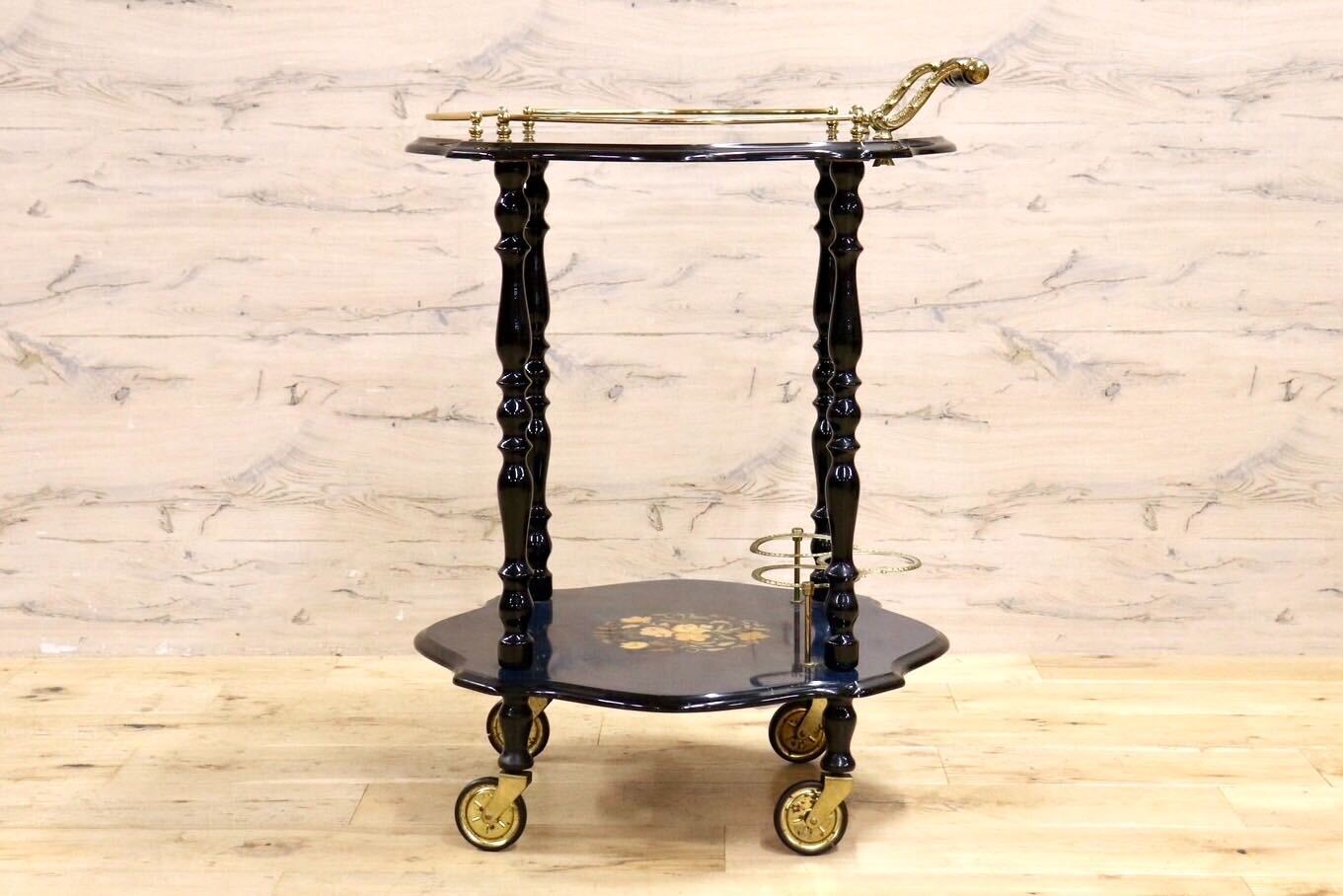 GMIS445○イタリア製 象嵌細工 ティーワゴン キッチンワゴン トロリー ワゴンテーブル クラシック アンティーク ヴィンテージ