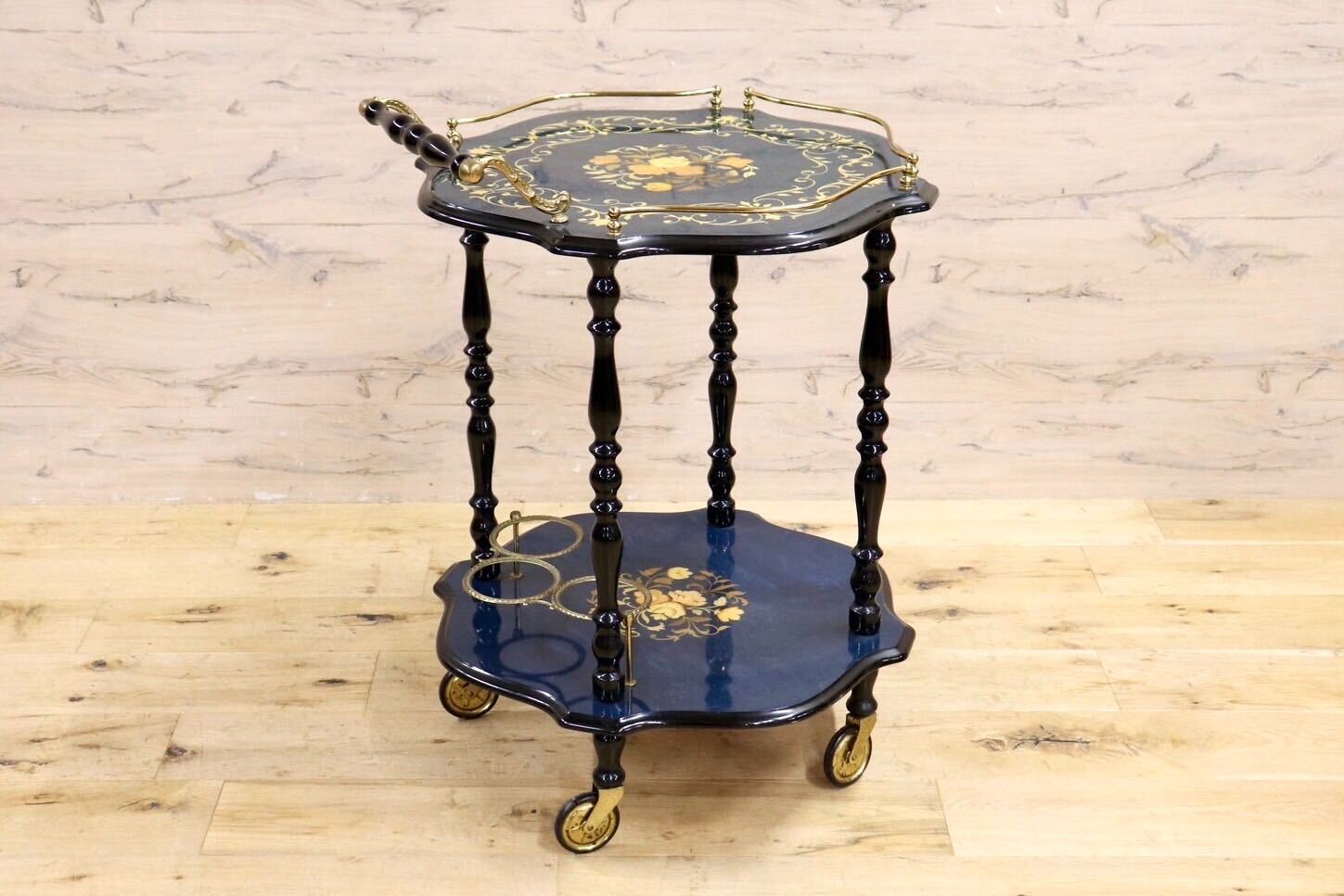 GMIS445○イタリア製 象嵌細工 ティーワゴン キッチンワゴン トロリー ワゴンテーブル クラシック アンティーク ヴィンテージ