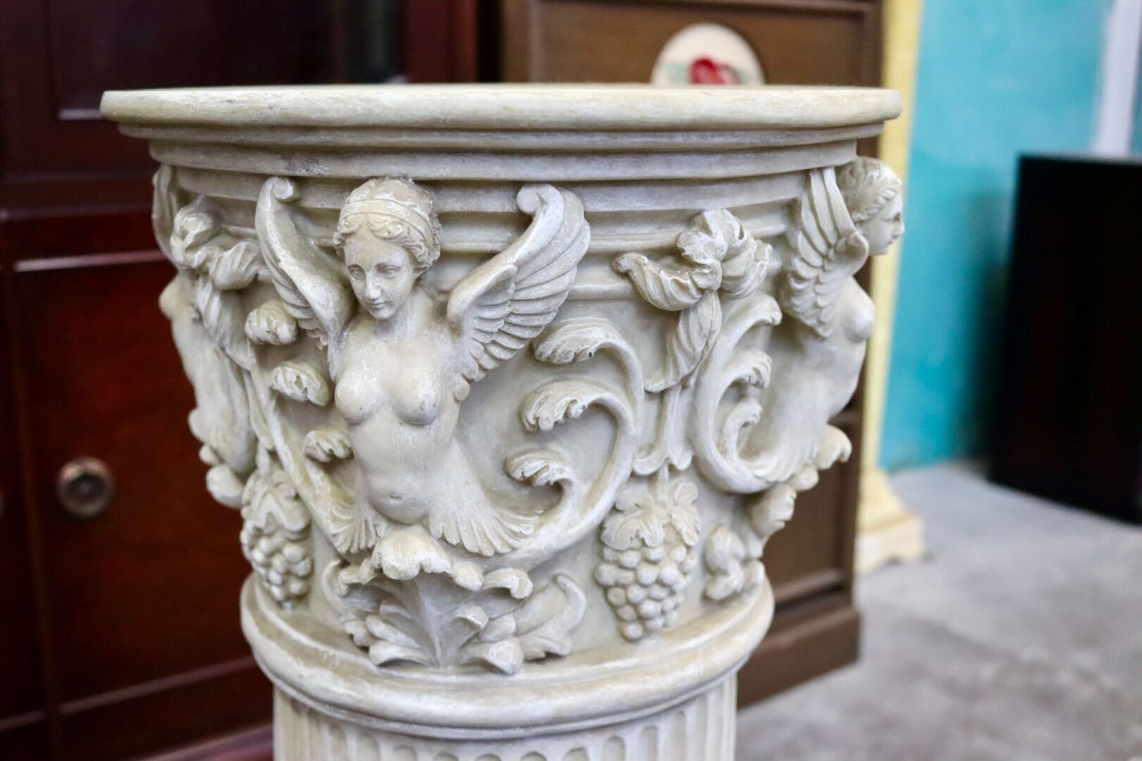 GMIS418H○花台 オブジェ 置物 ポール レジン 樹脂 ガーデニング 庭 アンティーク調 ヨーロピアン イタリアン