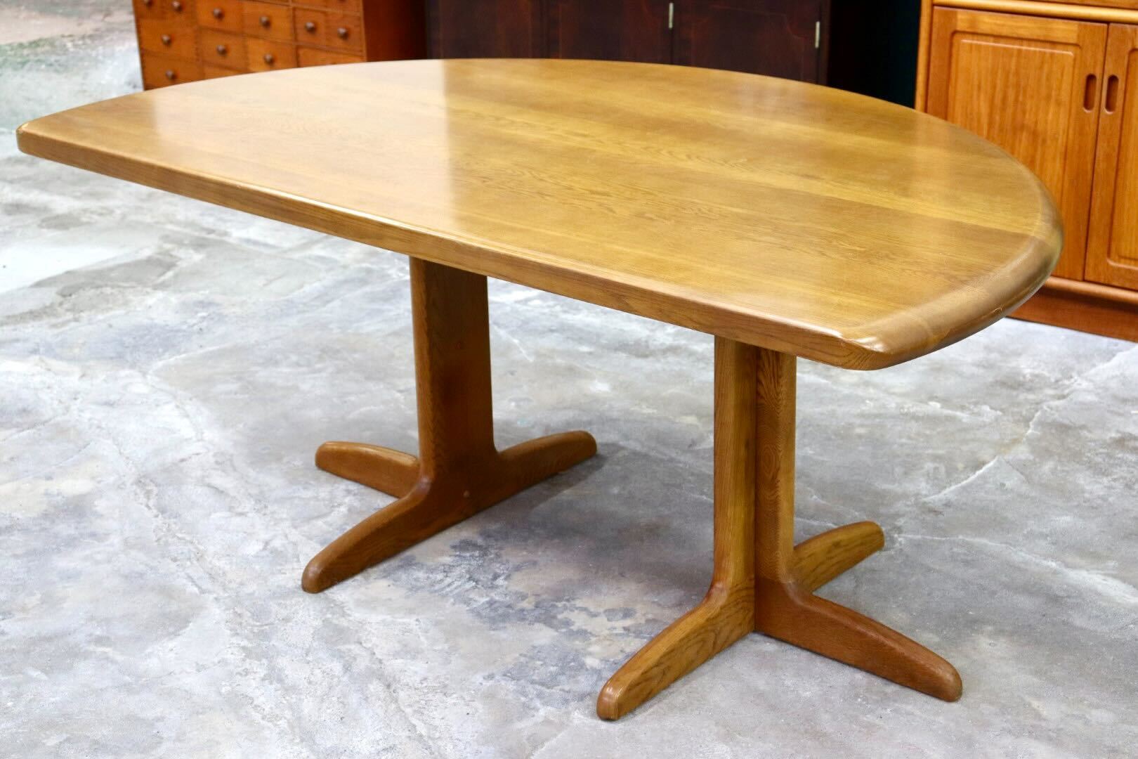 GMIK291○浜本工芸 / HAMAMOTO ダイニングテーブル 食卓テーブル 作業台 半円 楢材 無垢 モダン 机 テーブル