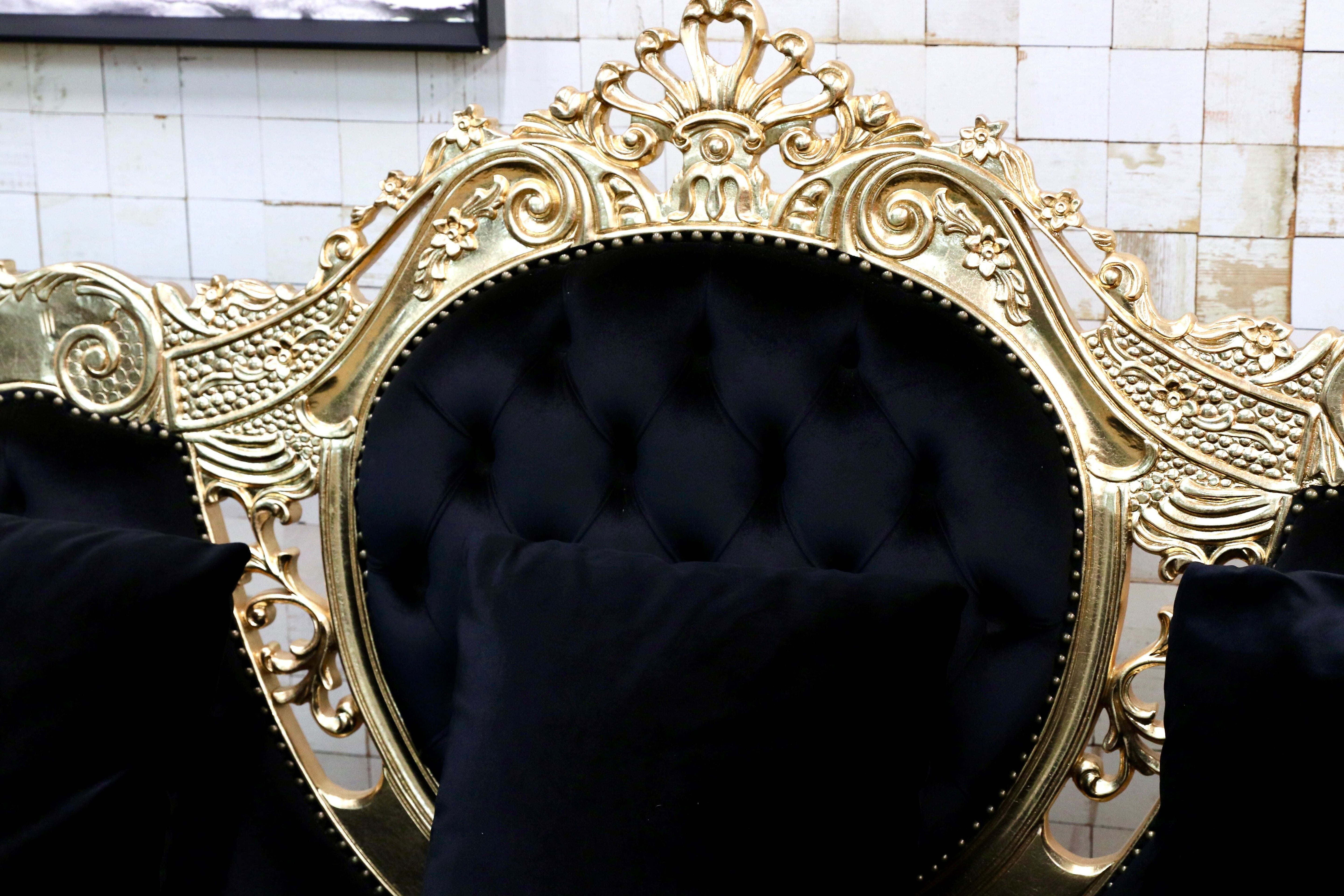 GMIK532○ヴェネチアン トリプルソファ イタリア 輸入家具 クラシック エレガント ブラック×ゴールド ファブリック 定価約46万 展示品