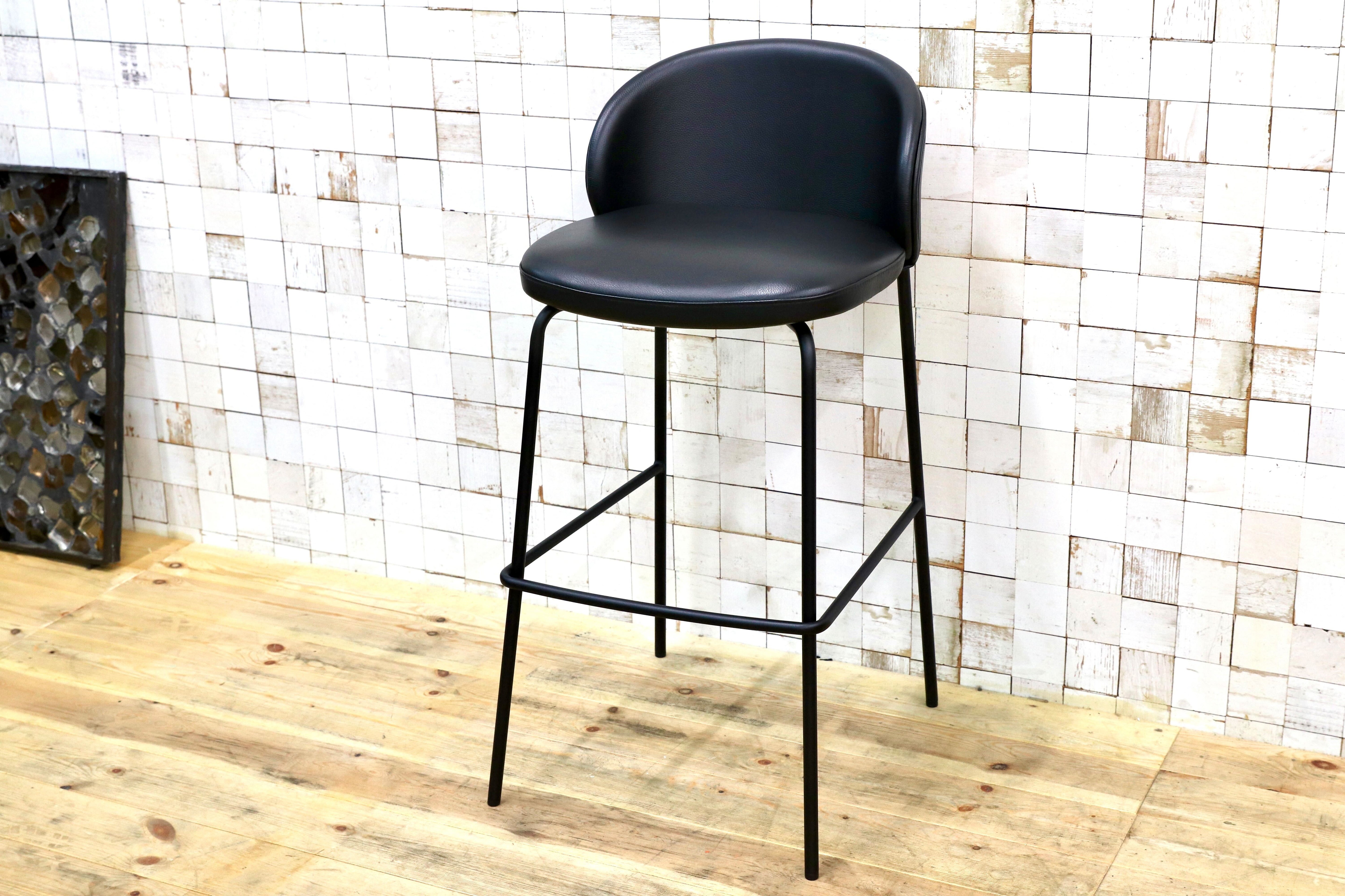 GMIK536○BoConcept / ボーコンセント PRINCETON プリンストン バーチェア ハイチェア カウンターチェア 本革 ブラック 定価約8.5万