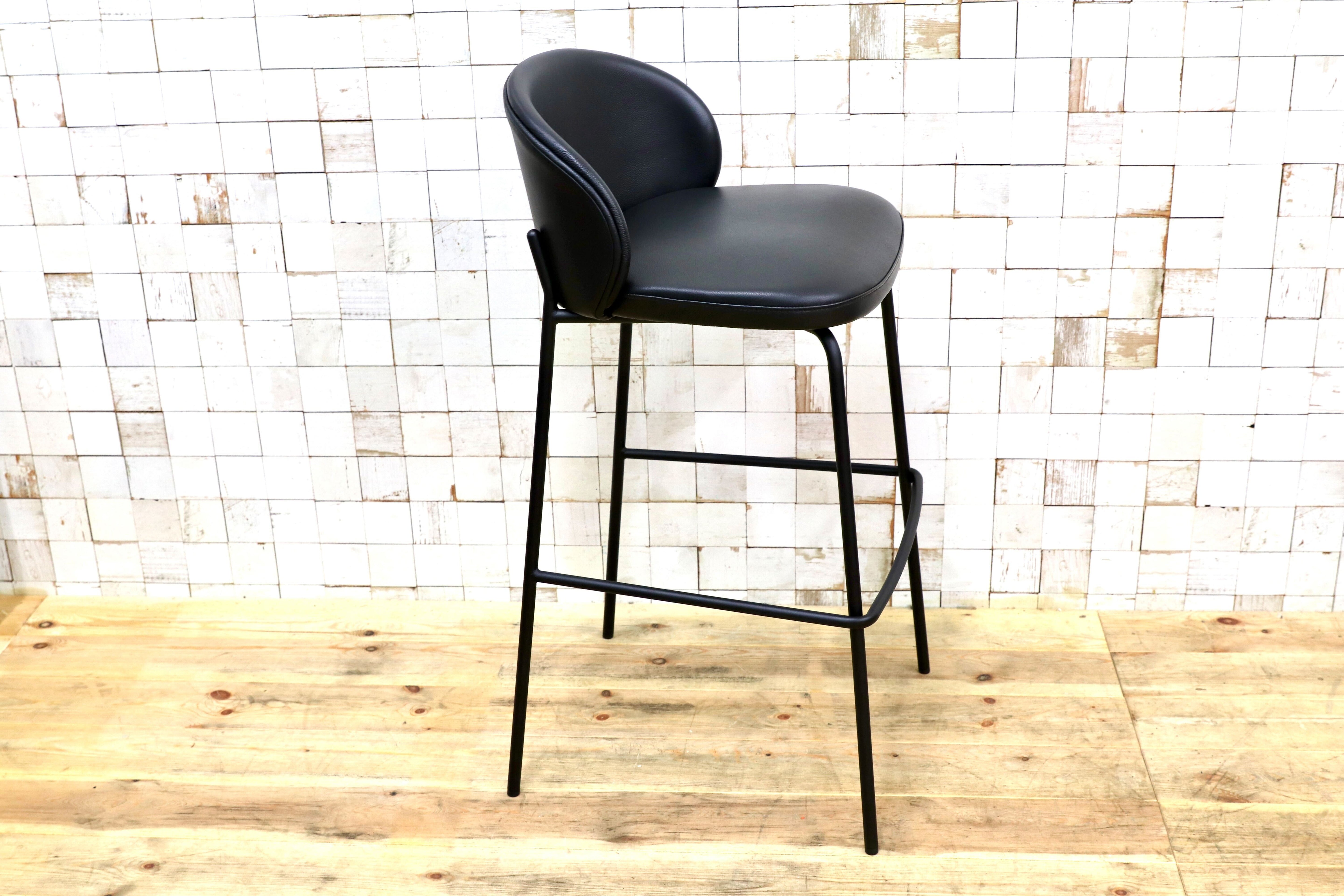 GMIK536○BoConcept / ボーコンセント PRINCETON プリンストン バーチェア ハイチェア カウンターチェア 本革 ブラック 定価約8.5万