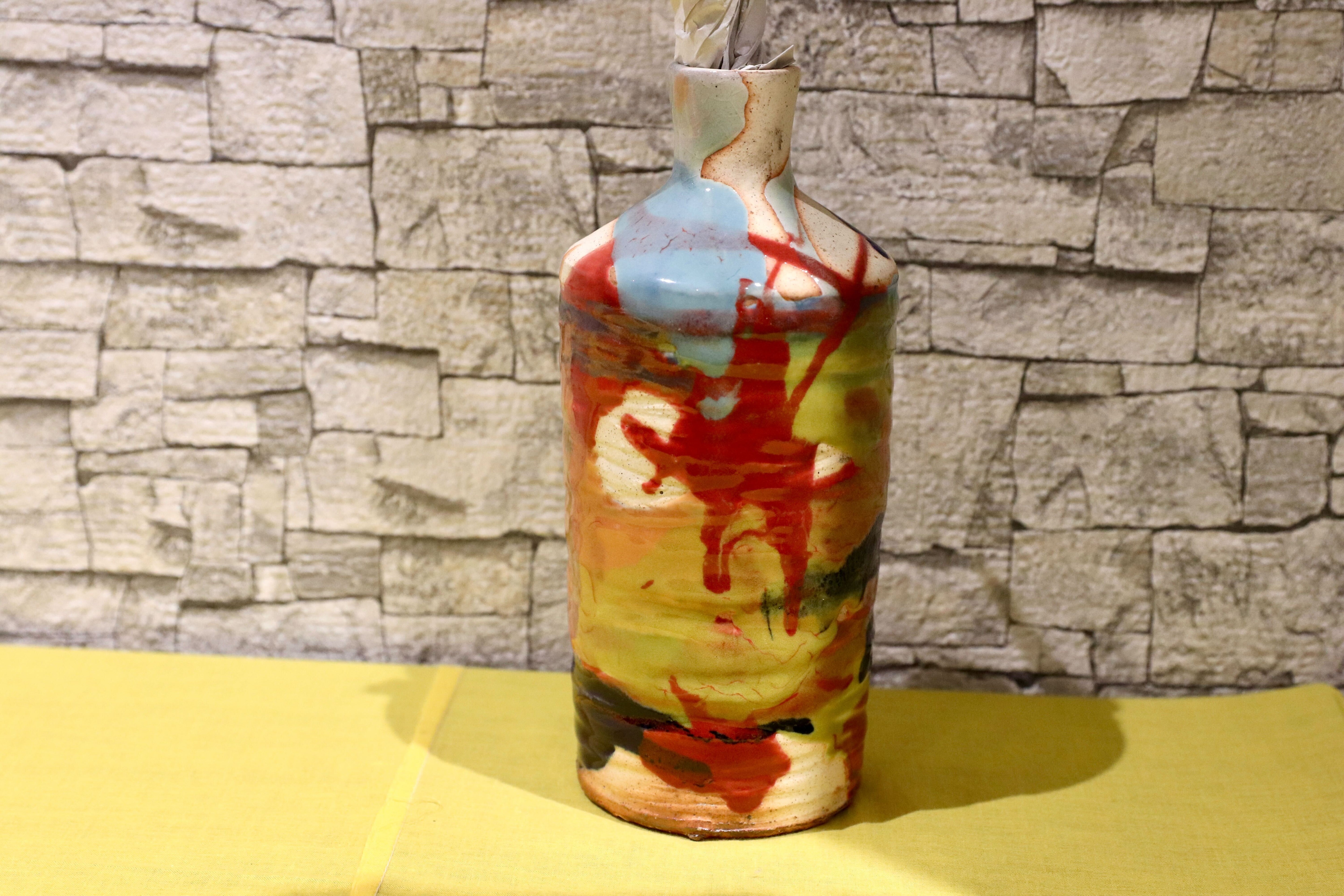 GMIO201A○丹文窯 / Tanbungama ウォーターボトル 丹波立杭焼 一点物 ミャクミャク模様 花瓶 フラワーベース