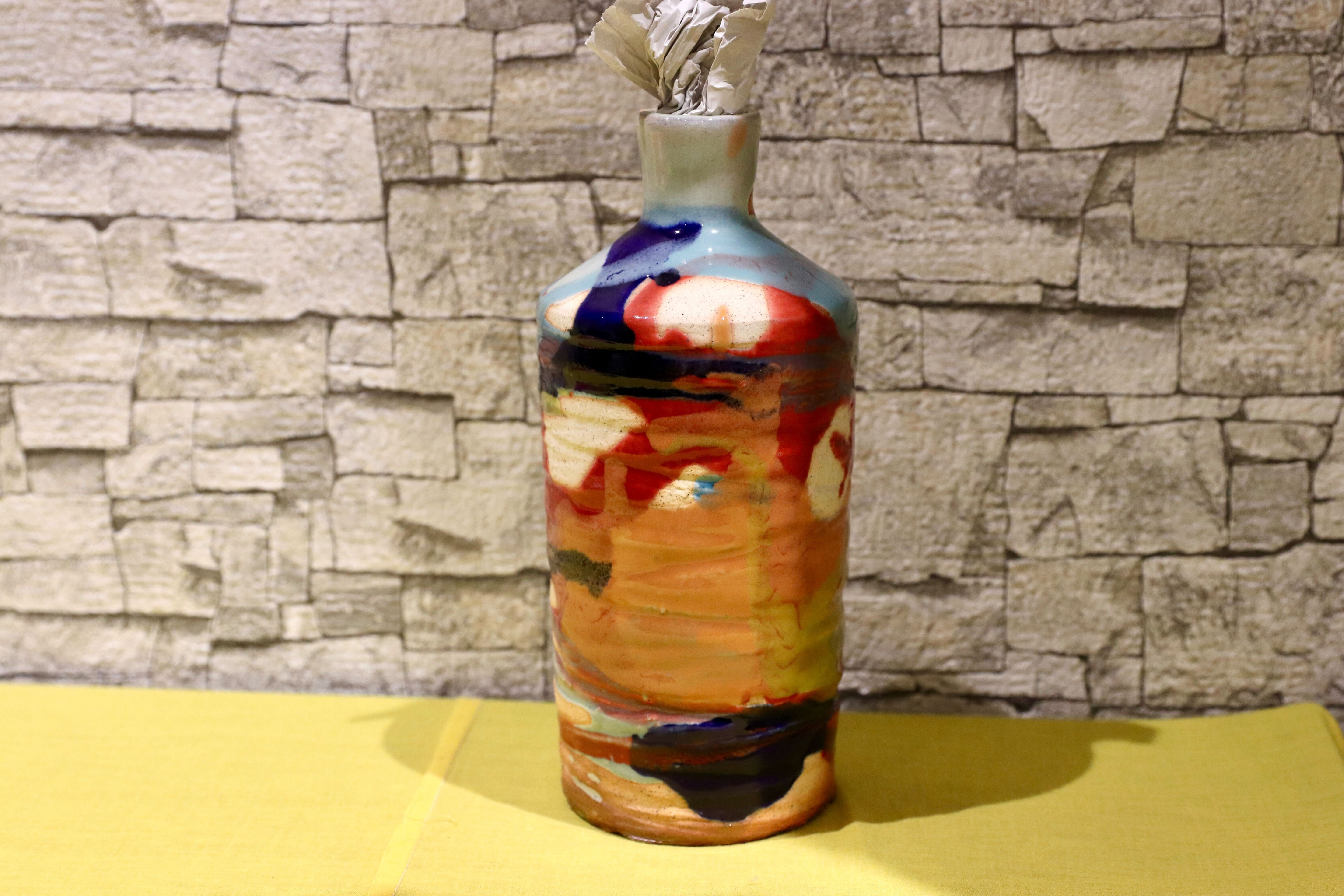 GMIO201A○丹文窯 / Tanbungama ウォーターボトル 丹波立杭焼 一点物 ミャクミャク模様 花瓶 フラワーベース