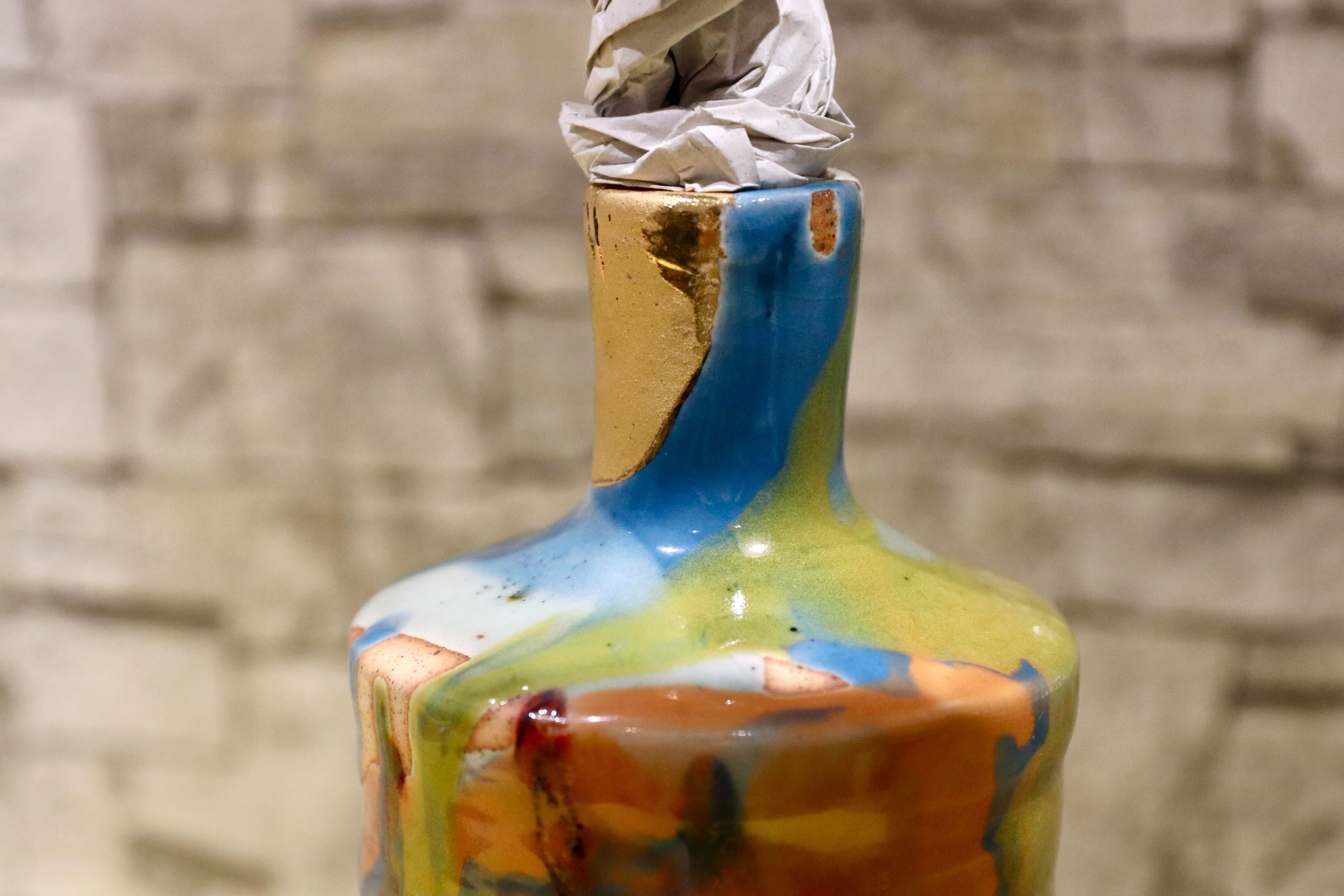 GMIO201B○丹文窯 / Tanbungama ウォーターボトル 丹波立杭焼 一点物 ミャクミャク模様 花瓶 フラワーベース