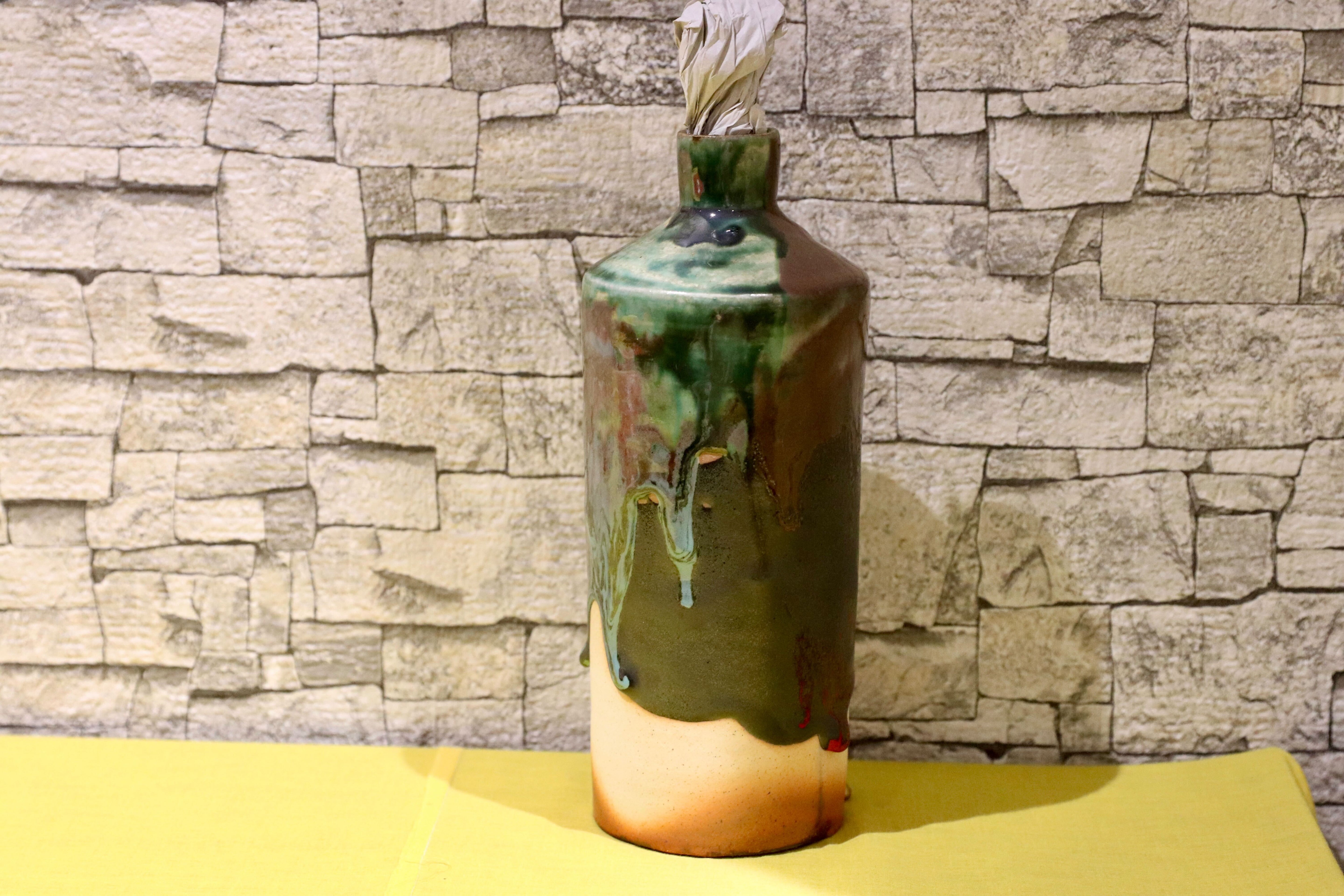 GMIO201C○丹文窯 / Tanbungama ウォーターボトル 丹波立杭焼 一点物 ミャクミャク模様 花瓶 フラワーベース