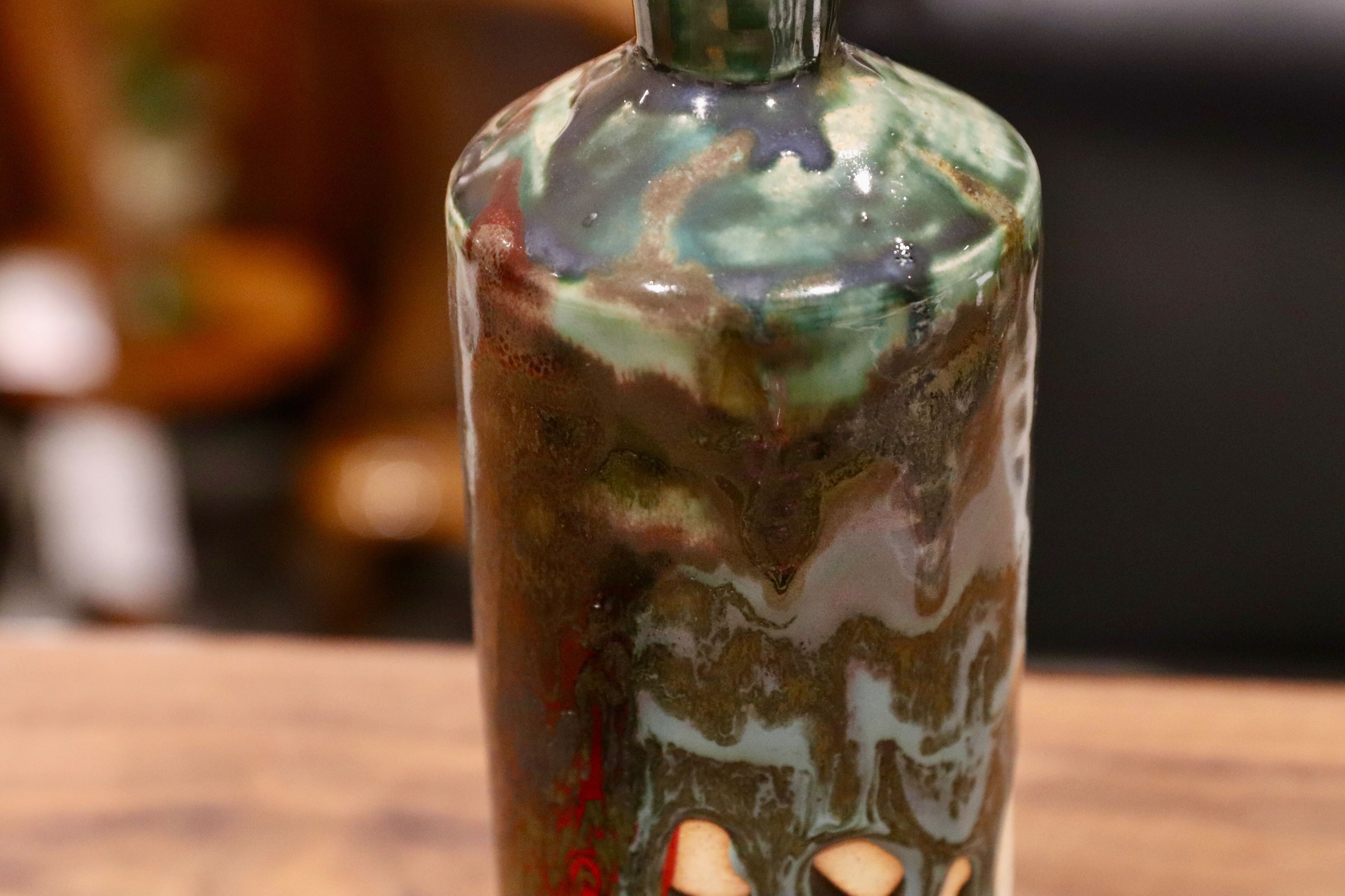 GMIO201C○丹文窯 / Tanbungama ウォーターボトル 丹波立杭焼 一点物 ミャクミャク模様 花瓶 フラワーベース