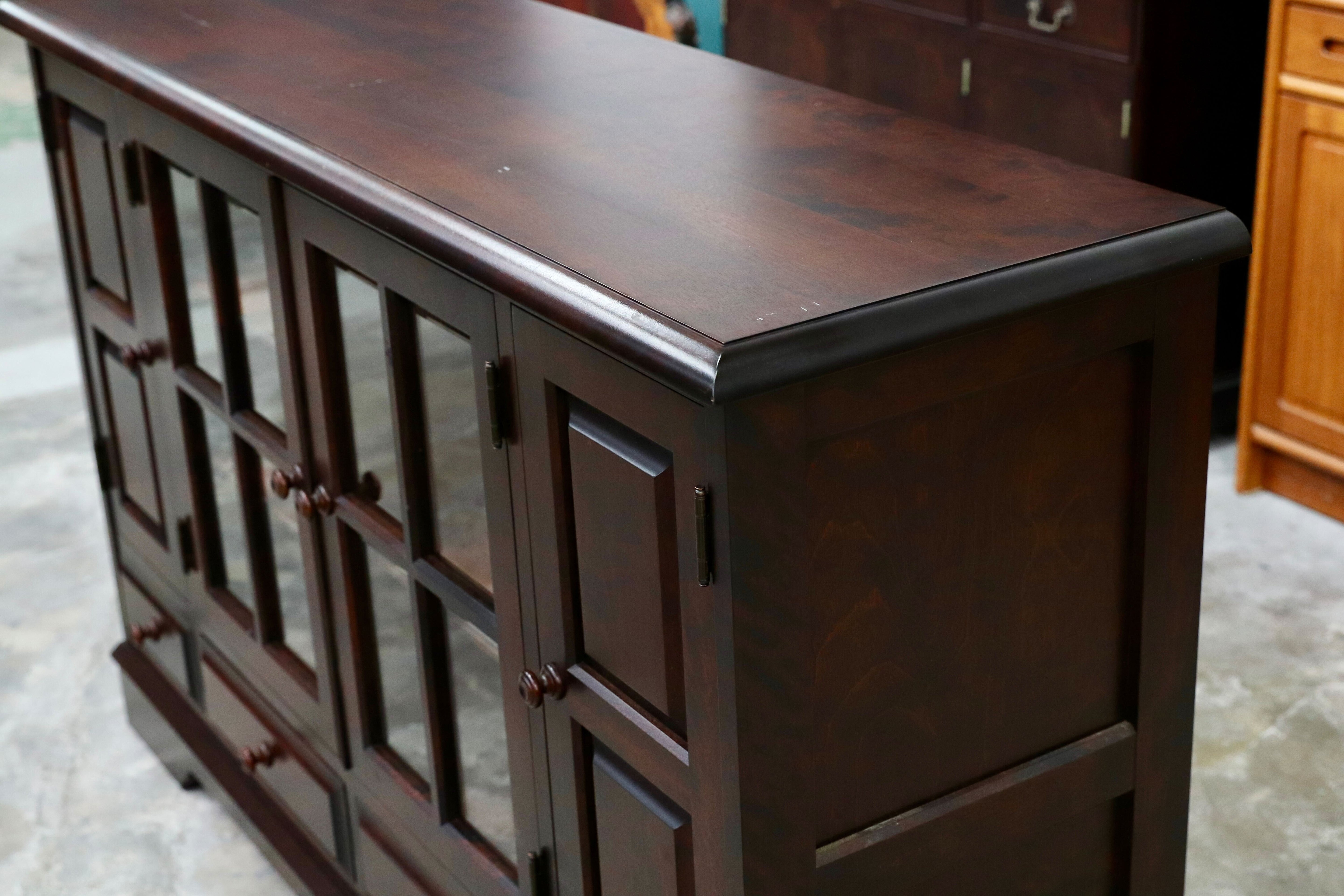 GMIS285○北海道民芸家具 樺材 サイドボード リビングボード 収納家具 飛騨産業 和家具 和モダン レトロ