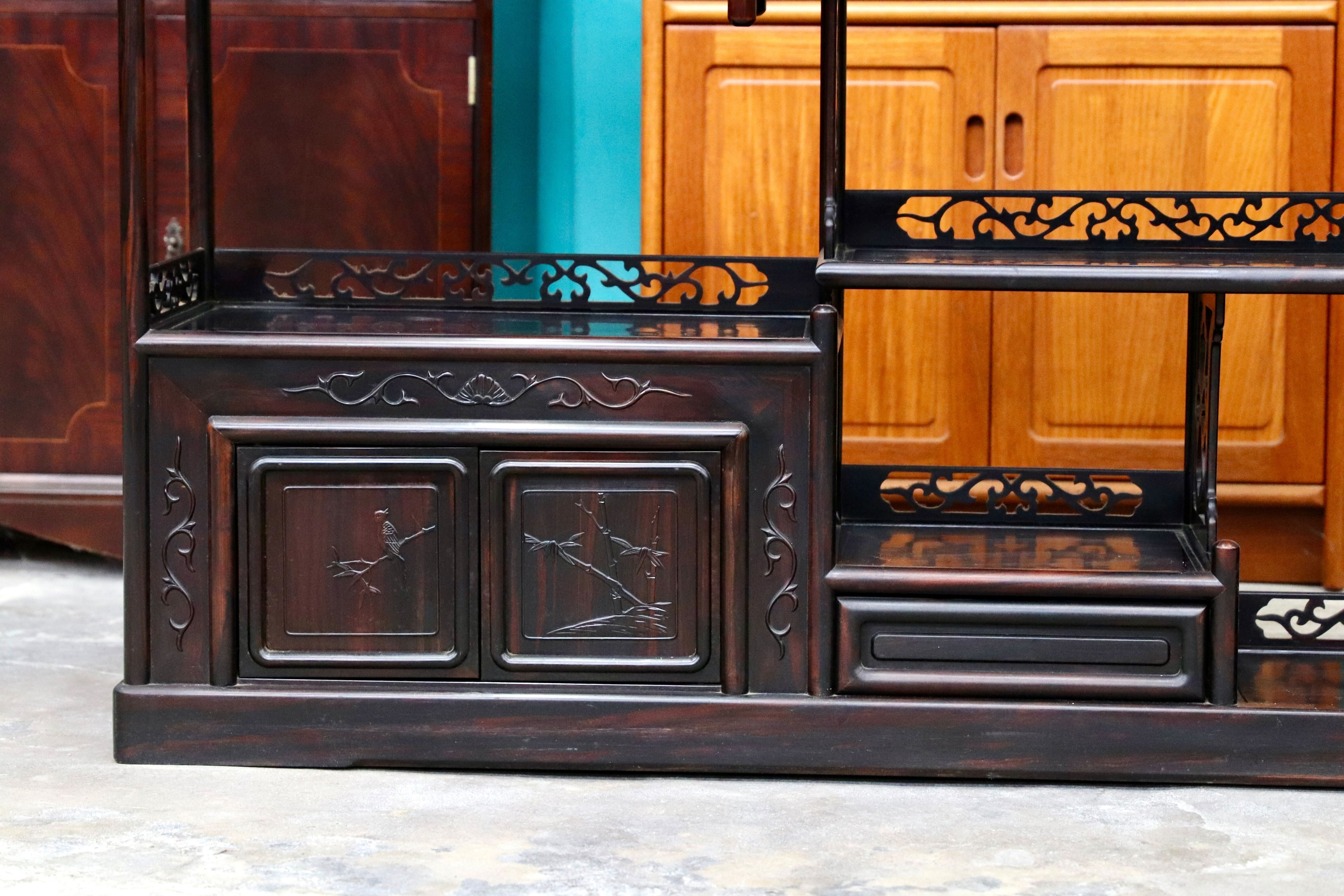 GMIS270○黒檀 茶棚 飾り棚 サイドボード リビングボード キャビネット 和家具 和室 和モダン 唐木家具 レトロ 最高級 アンティーク