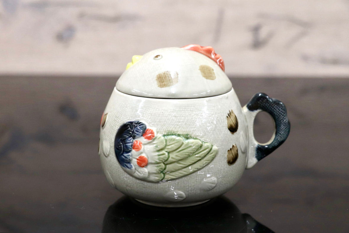 GMJH332AC◯丸本陶器 夢ロマン オールマイティーカップ 蓋付き茶碗蒸し器 スープカップ キャニスター シュガーポット ニワトリ 陶器 レトロ