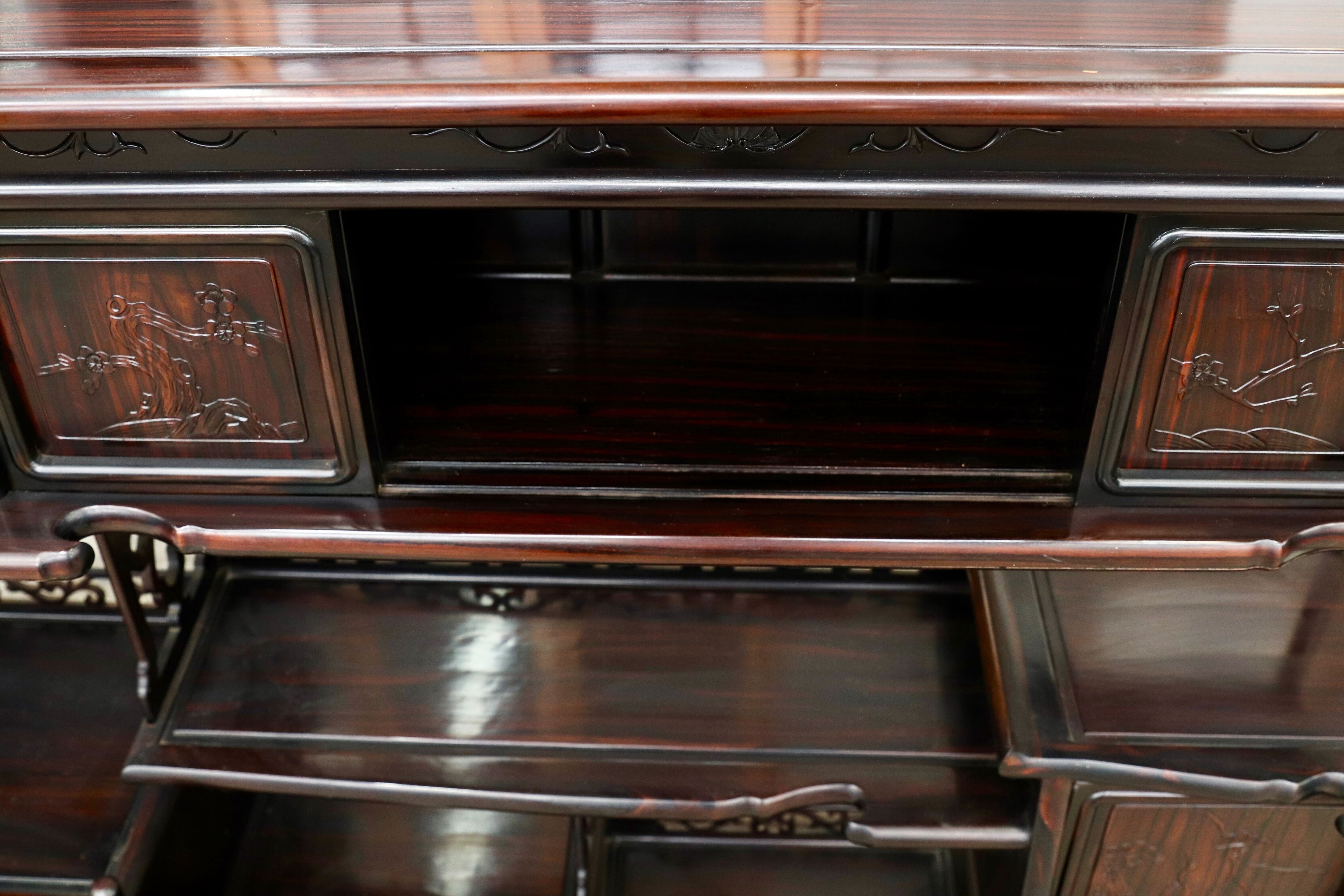 GMIS270○黒檀 茶棚 飾り棚 サイドボード リビングボード キャビネット 和家具 和室 和モダン 唐木家具 レトロ 最高級 アンティーク