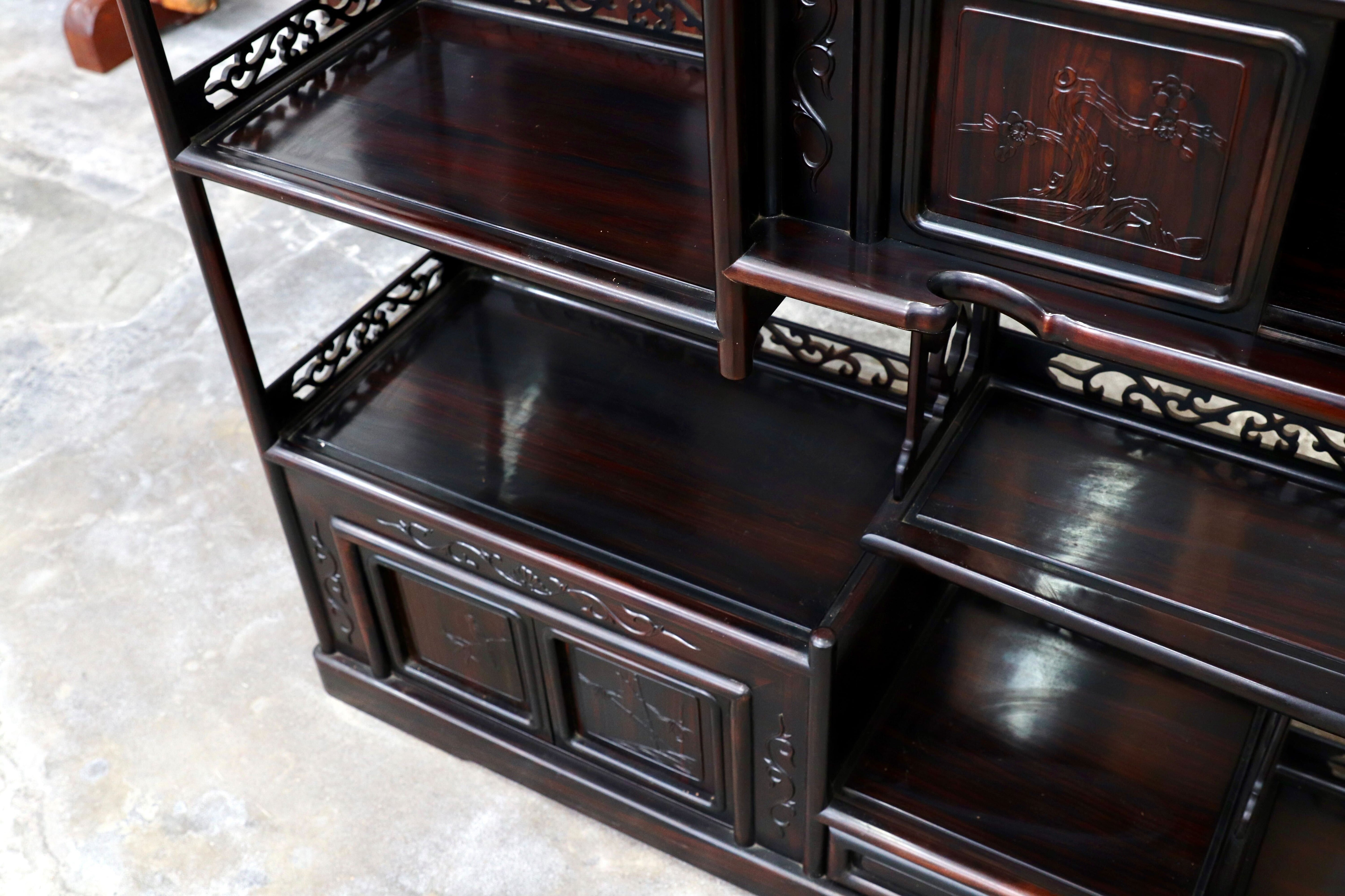 GMIS270○黒檀 茶棚 飾り棚 サイドボード リビングボード キャビネット 和家具 和室 和モダン 唐木家具 レトロ 最高級 アンティーク