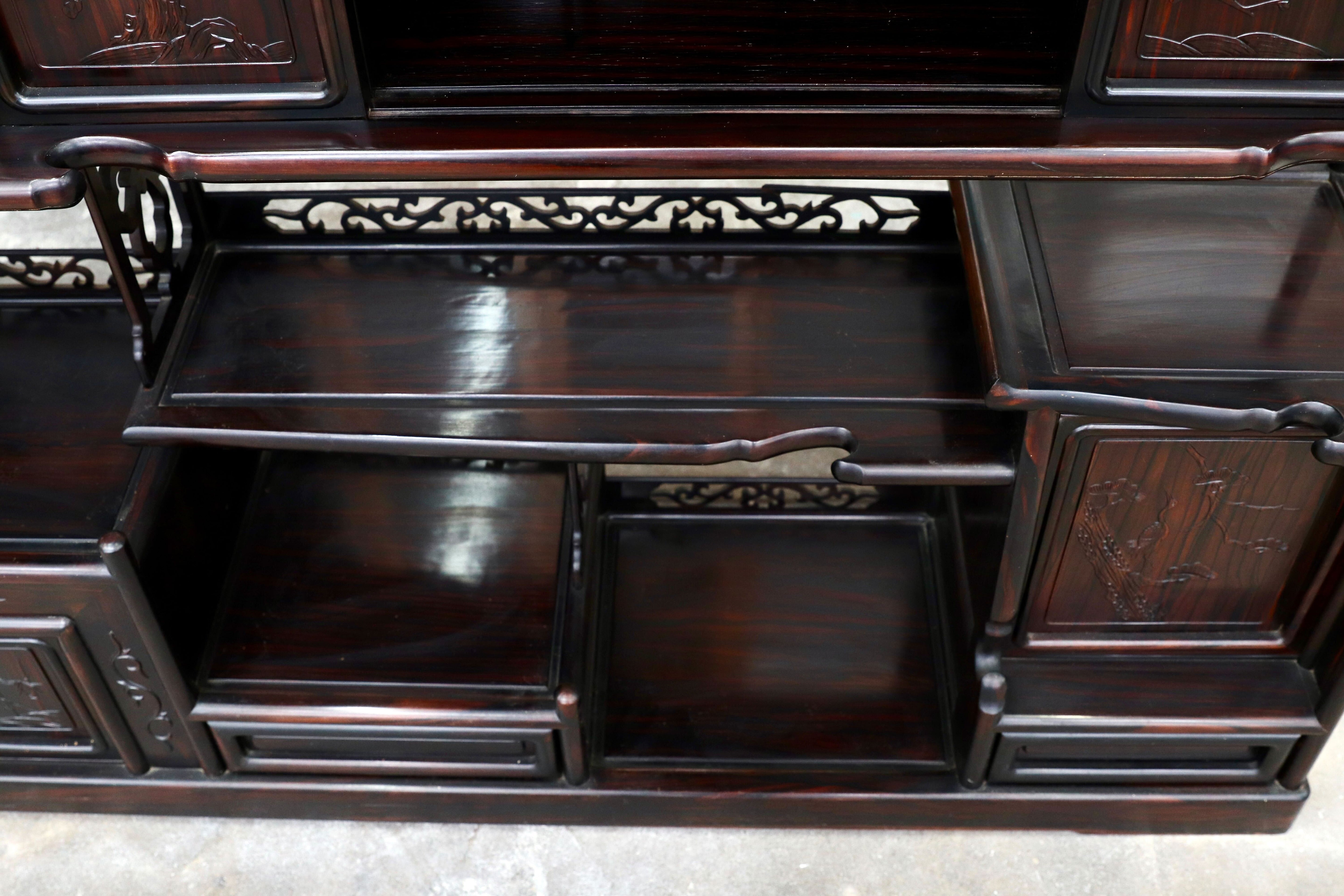 GMIS270○黒檀 茶棚 飾り棚 サイドボード リビングボード キャビネット 和家具 和室 和モダン 唐木家具 レトロ 最高級 アンティーク