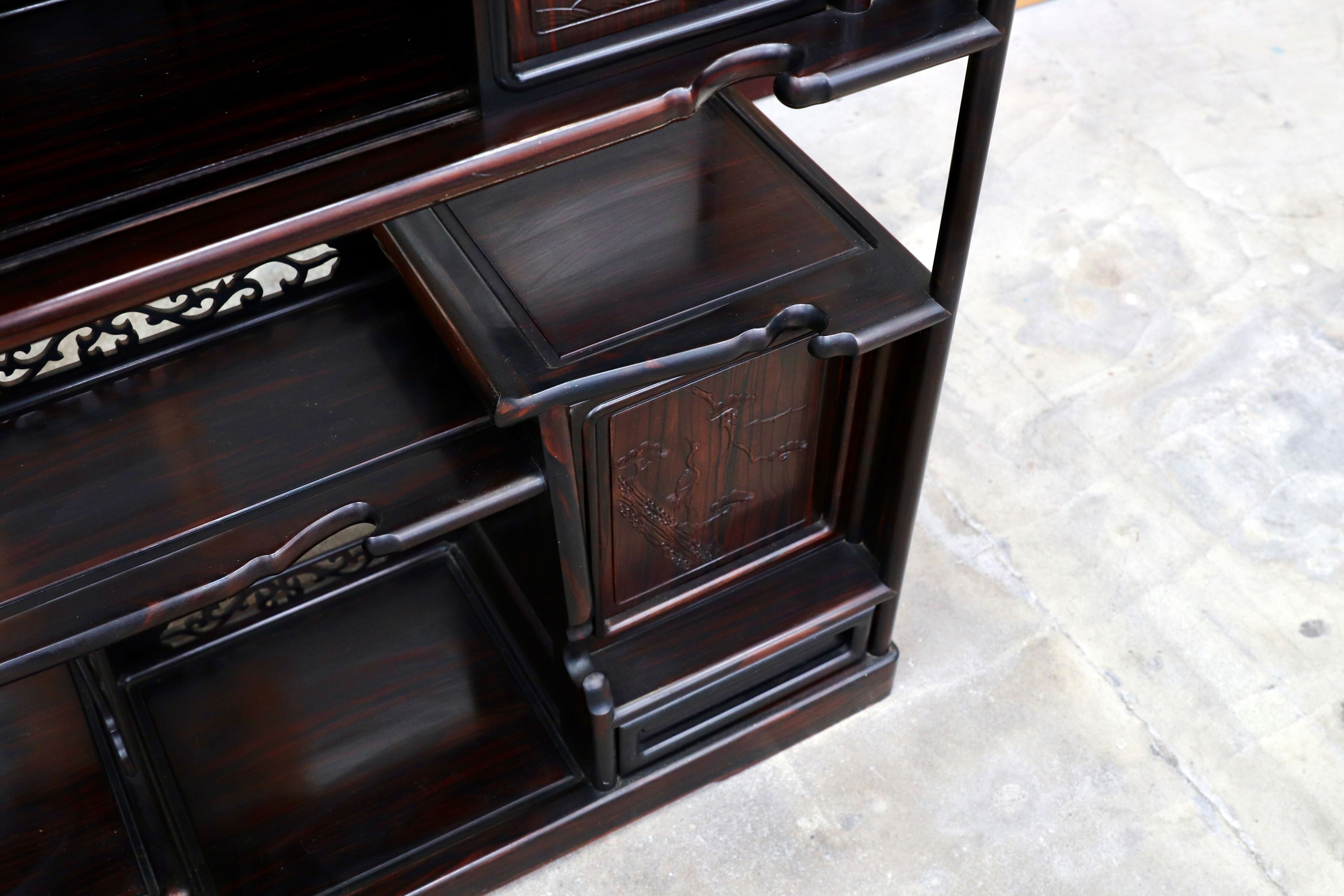 GMIS270○黒檀 茶棚 飾り棚 サイドボード リビングボード キャビネット 和家具 和室 和モダン 唐木家具 レトロ 最高級 アンティーク