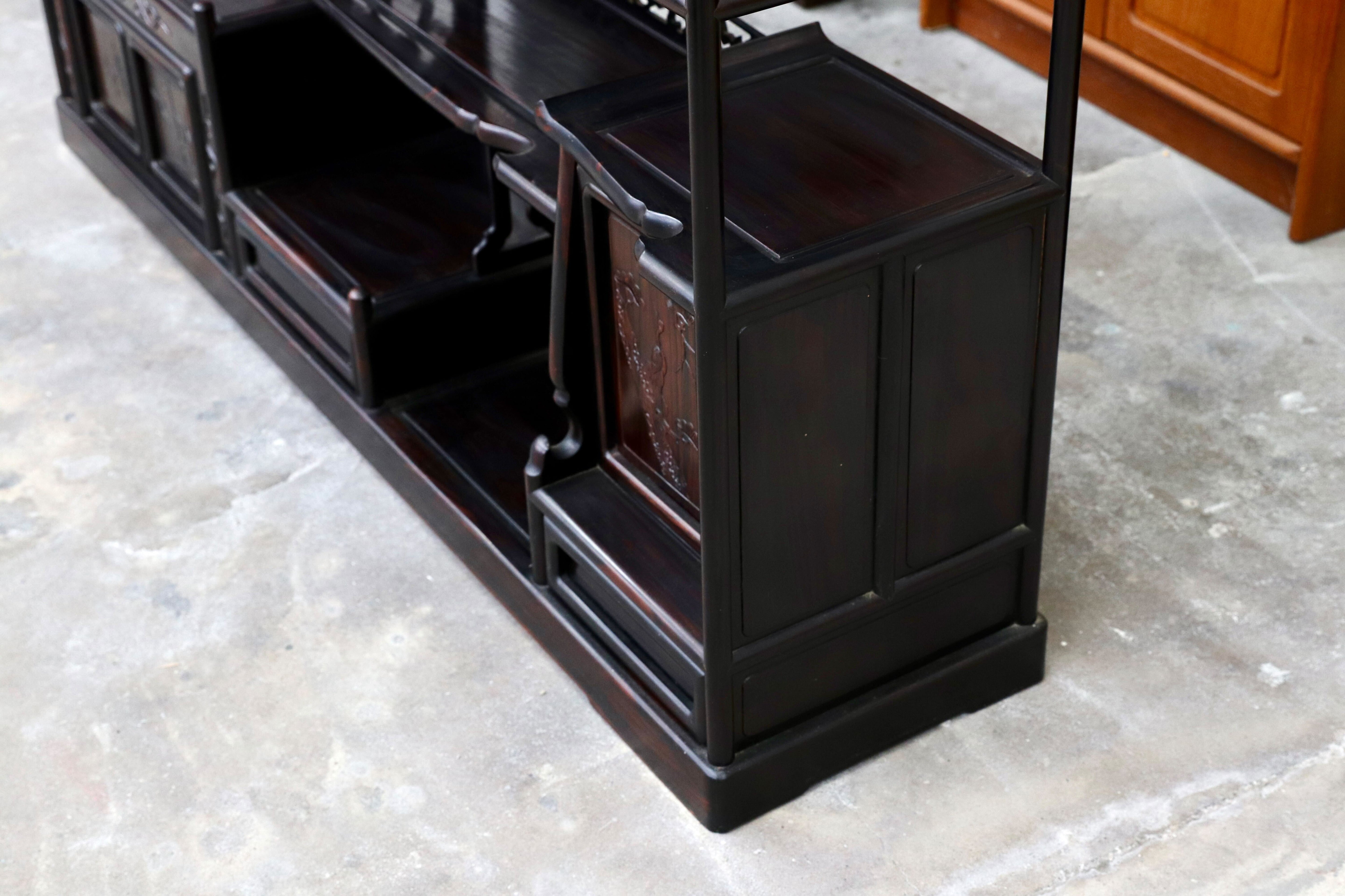 GMIS270○黒檀 茶棚 飾り棚 サイドボード リビングボード キャビネット 和家具 和室 和モダン 唐木家具 レトロ 最高級 アンティーク