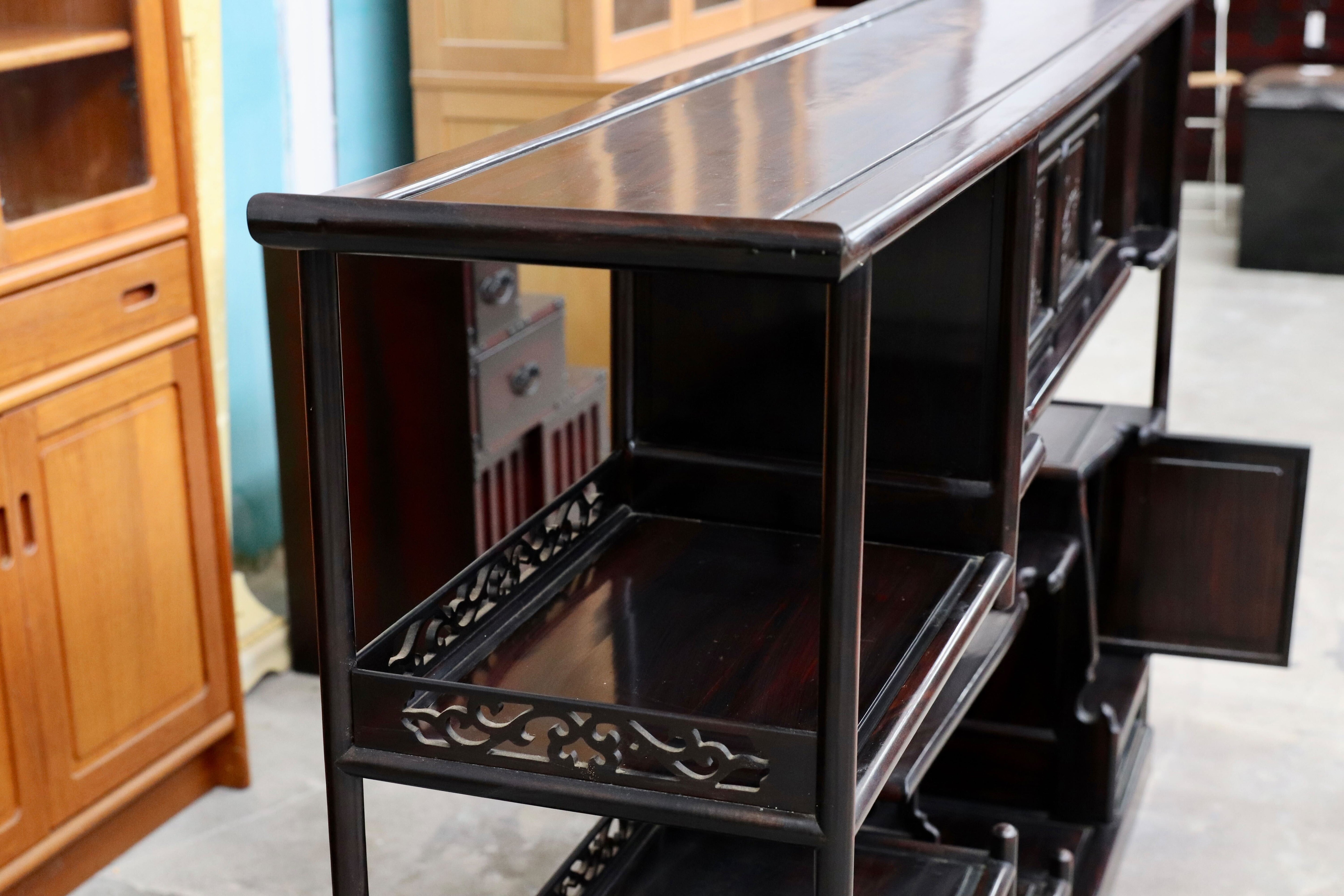 GMIS270○黒檀 茶棚 飾り棚 サイドボード リビングボード キャビネット 和家具 和室 和モダン 唐木家具 レトロ 最高級 アンティーク